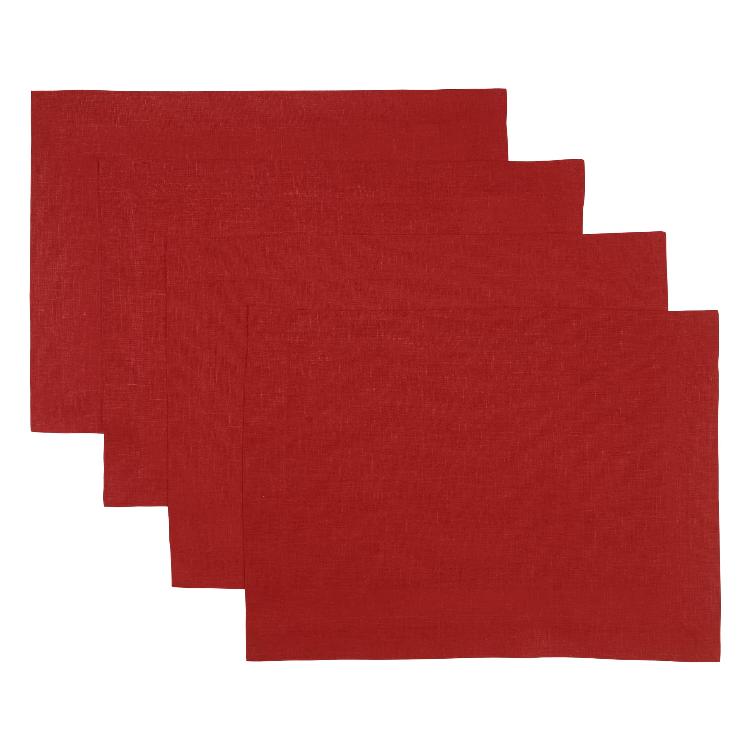 D'Moksha Homes Linen Placemats Set Of 4-100% Pure Linen Bright Red Placemats 14 X 19 Inch - Washable Bright Red Placemats For Ea