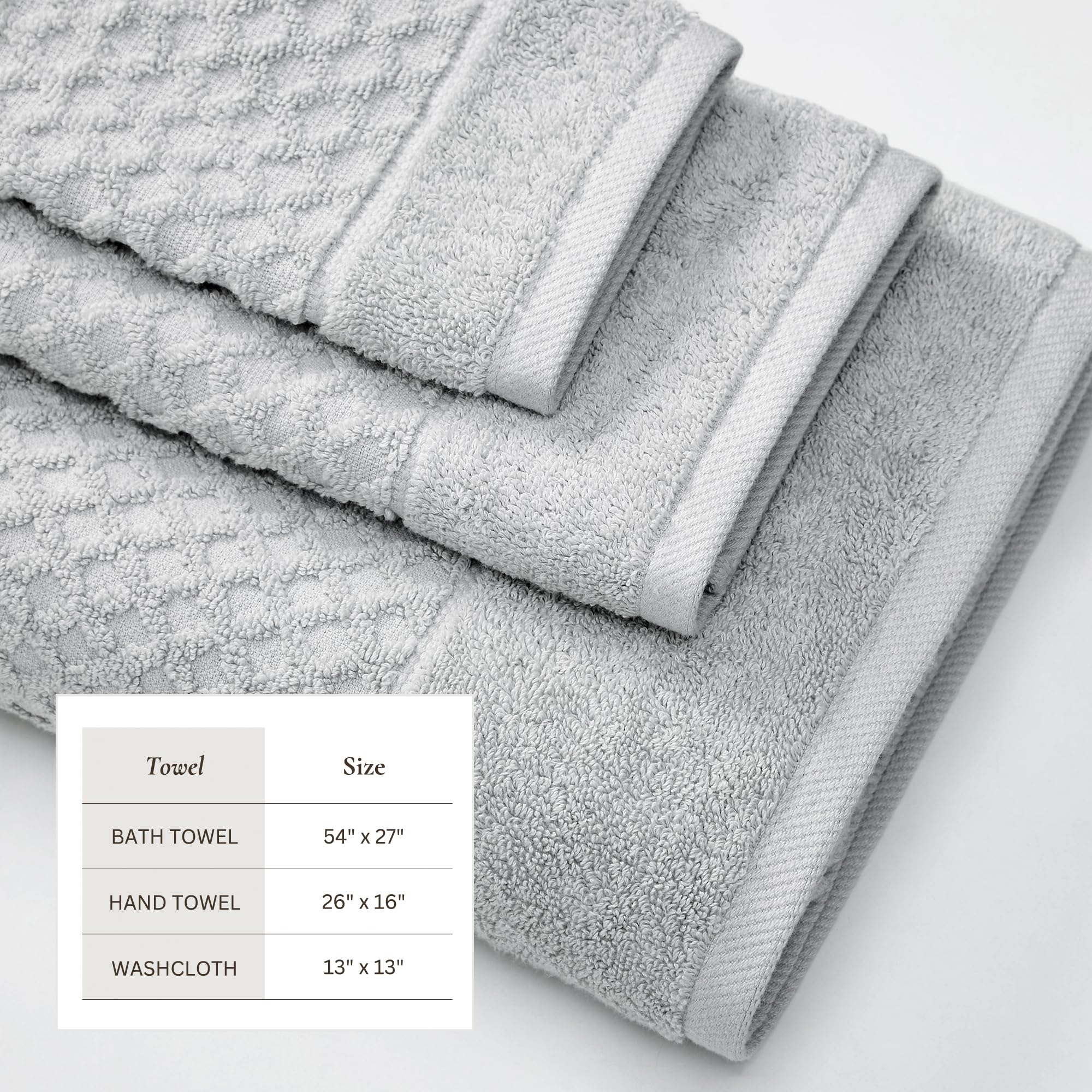 Great Bay Home Towel  100% Cotton Bath Towel and Washcloth Sets | 2 Bath Towels  2 Hand Towels  and 2 Washcloths | Quick Dry Bath Towels | Grayson Collection  6 Piece Set  Diamond - Light Grey