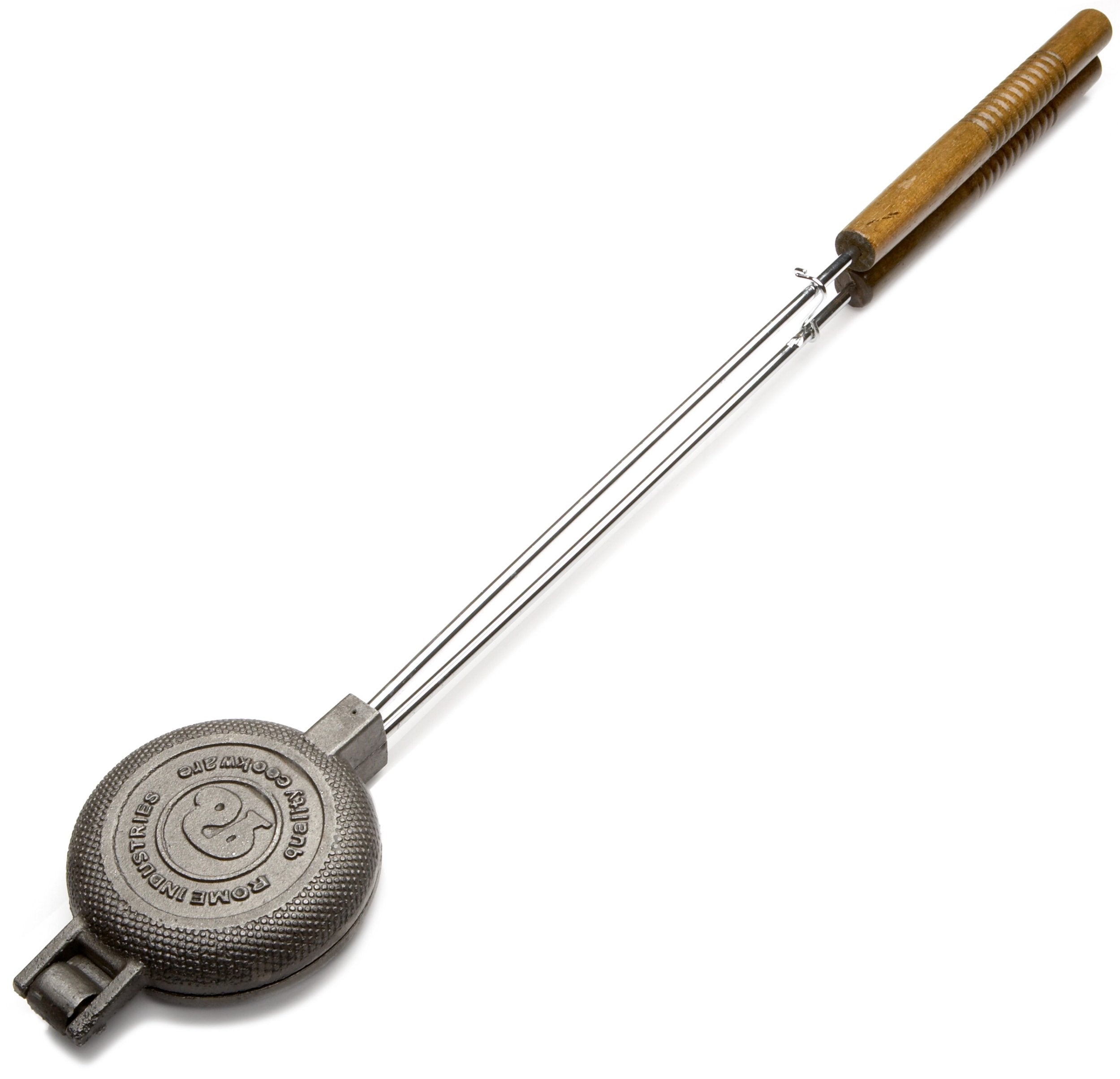 Rome Industries 1805 Round Pie Iron with Steel and Wood Handles, 28 overall length, 4 1/4 diameter casting, 4 cooking surface