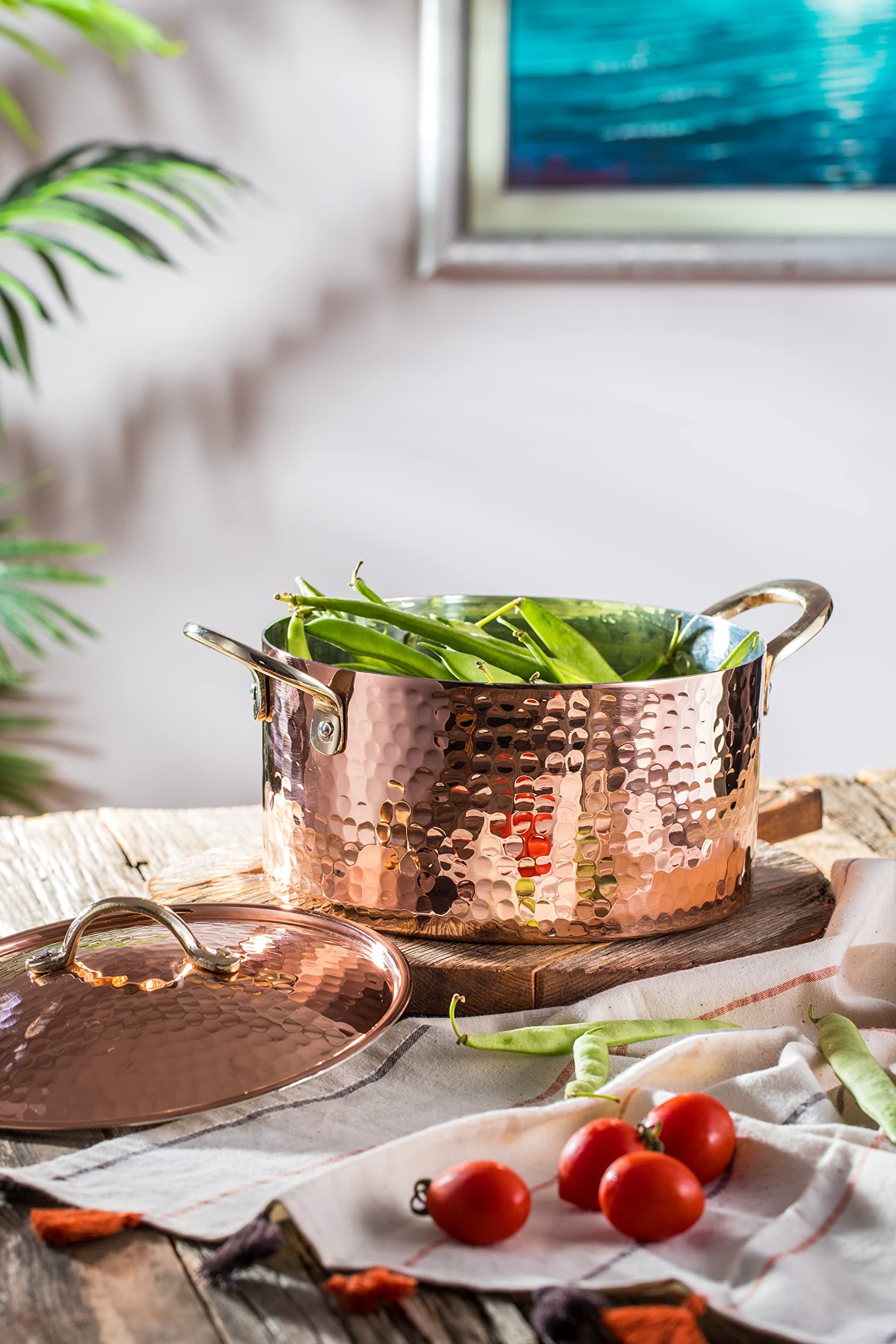 Demmex 1.2Mm Thick Hammered Copper Soup Pot Casserole Pan Dish Dutch Oven, 4 Quarts (9'' X 4'')