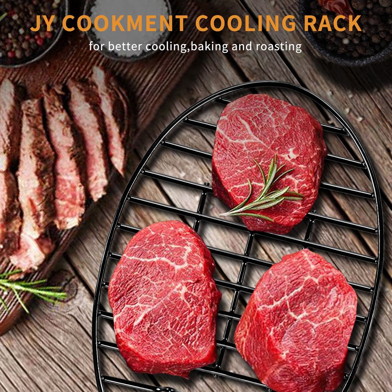 JY COOKMENT Cooling Roasting Rack, Metal, PTFE Free, 10x6.5in, Black, Model JY-46, Dishwasher Safe for Cooking, Drying, and