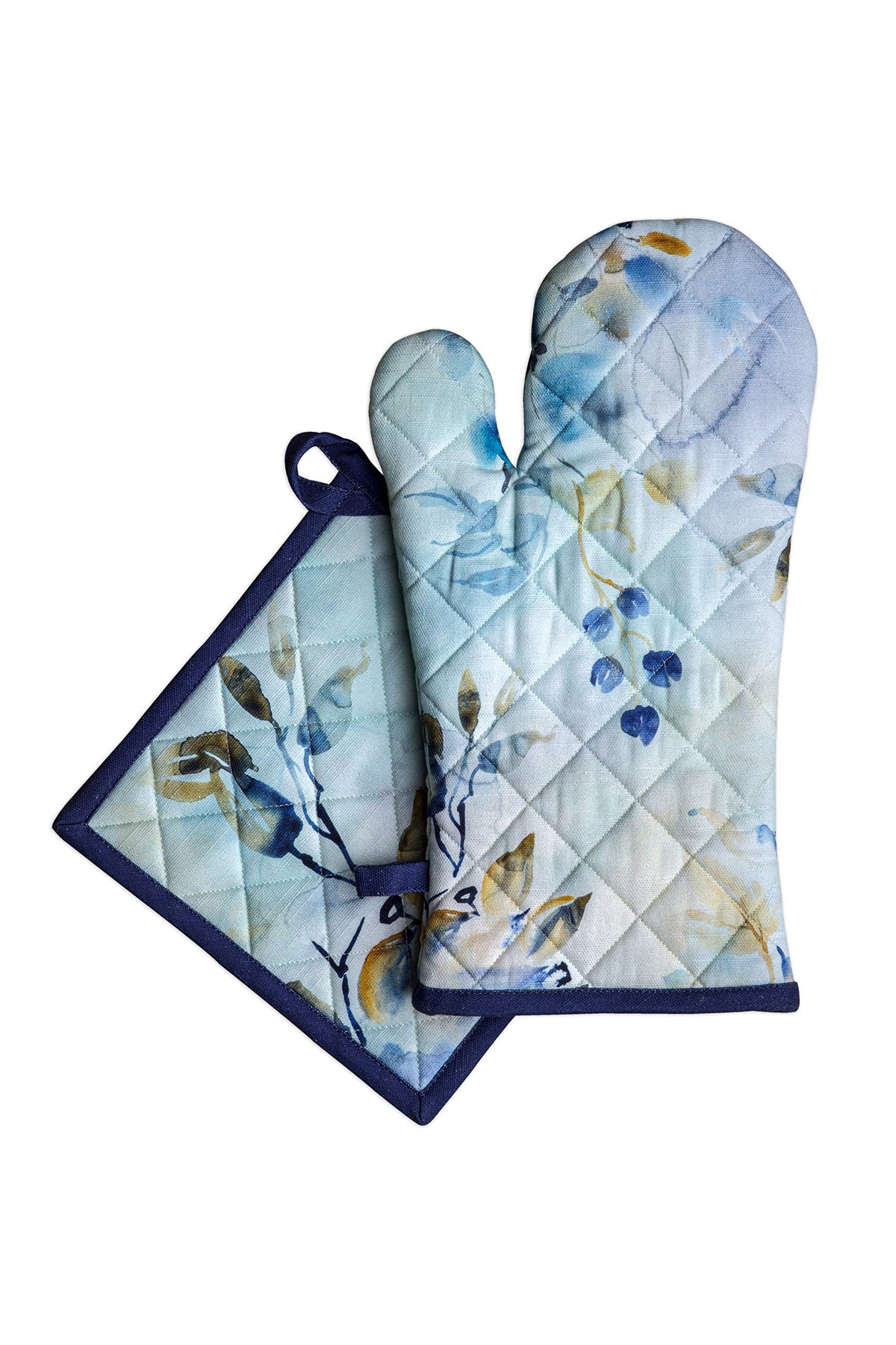 Maison D' Hermine Oven Mitt + Pot Holder 100% Cotton Heat Resistant Kitchen Oven Gloves (7.5''X13'') & Hot Pads (8''X8'') For Gi