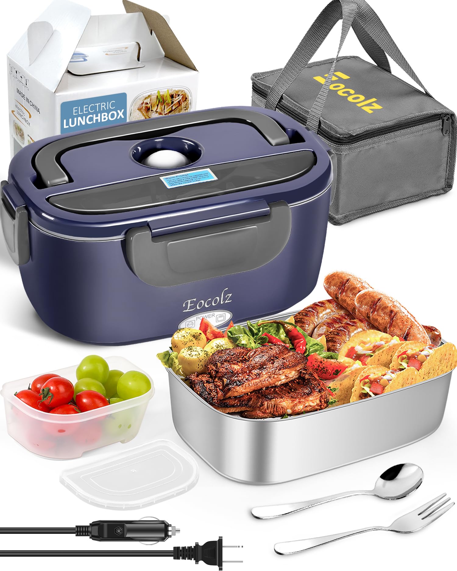 Eocolz Electric Lunch Box Food Heater 60-80W for Adults, Portable Food Warmer Heated Lunch Box for Car Truck Work with 1.5L Stai