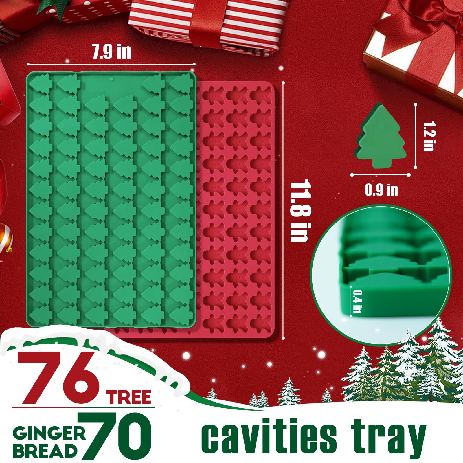 Christmas Mini Candy Molds with Xmas Tree and Gingerbread Man Shaped, 152 Cavity Non-Stick Food Grade DIY Handmade Set for Gummy