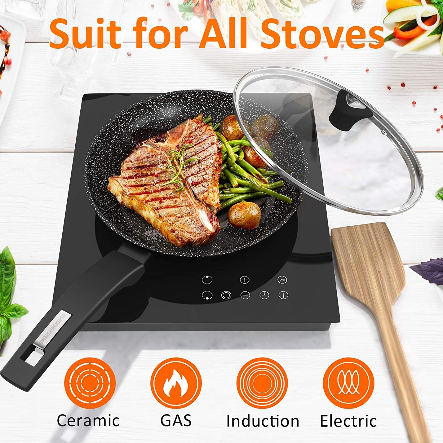 KOCH SYSTEME CS CSK 11+12in Nonstick Frying Pan Sets With Glass Lids-Cookware Sets With Stone-Derived Ultra Nonstick Coating,100