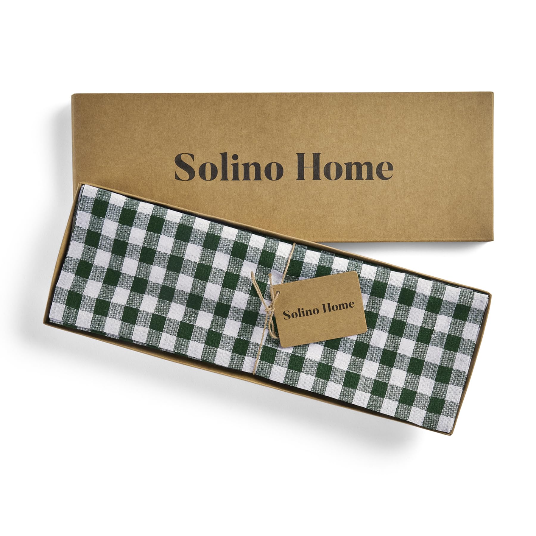 Solino Home Linen Placemats 14 X 19 Inch - 100% Pure Linen Green Plaid Cloth Placemats Set Of 4 - Gingham Check, Washable Fabric