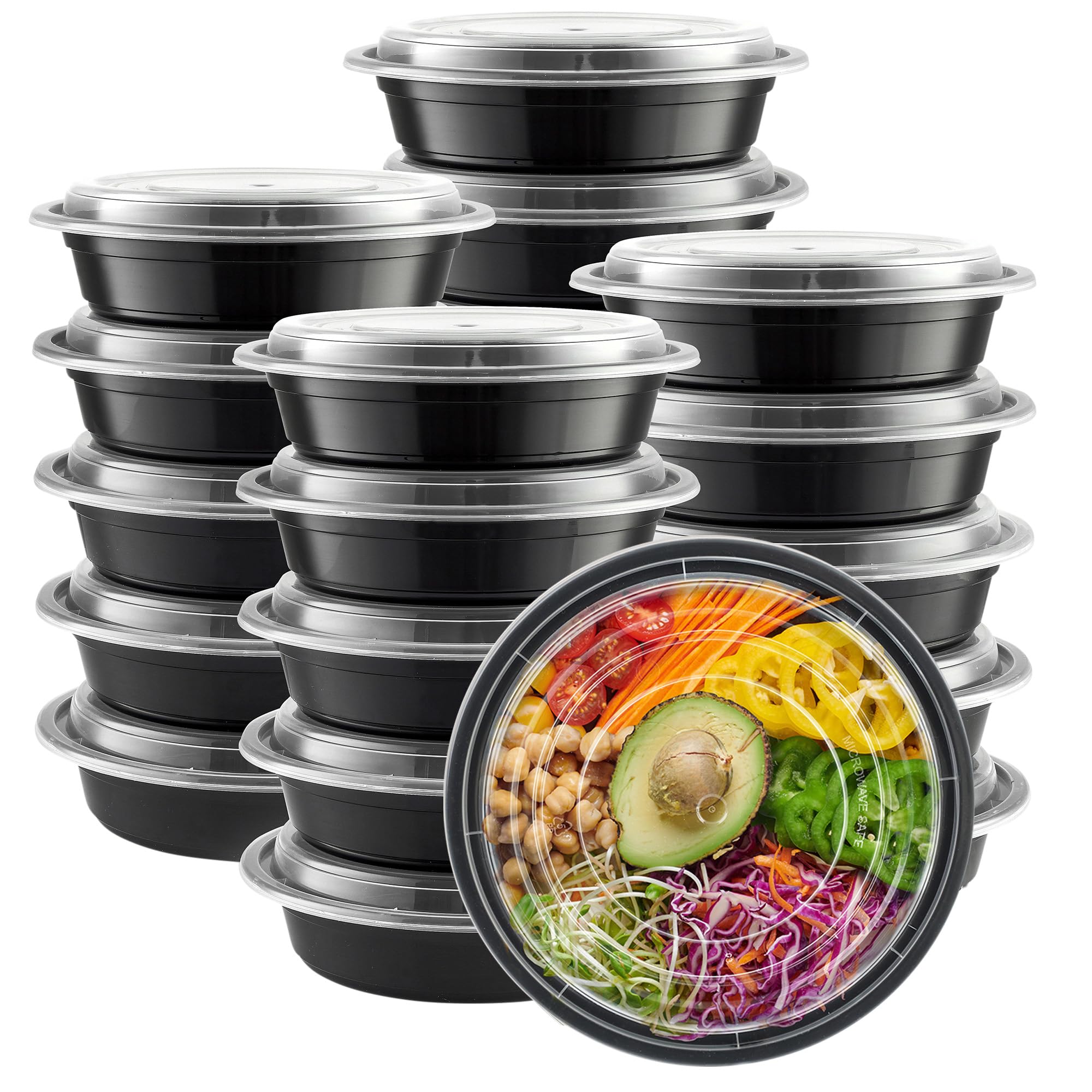 Comfy Package [24 Oz - 50 Count Round Meal Prep Containers Reusable - Microwaveable, Dishwasher And Freezer Safe, Bpa-Free, Port