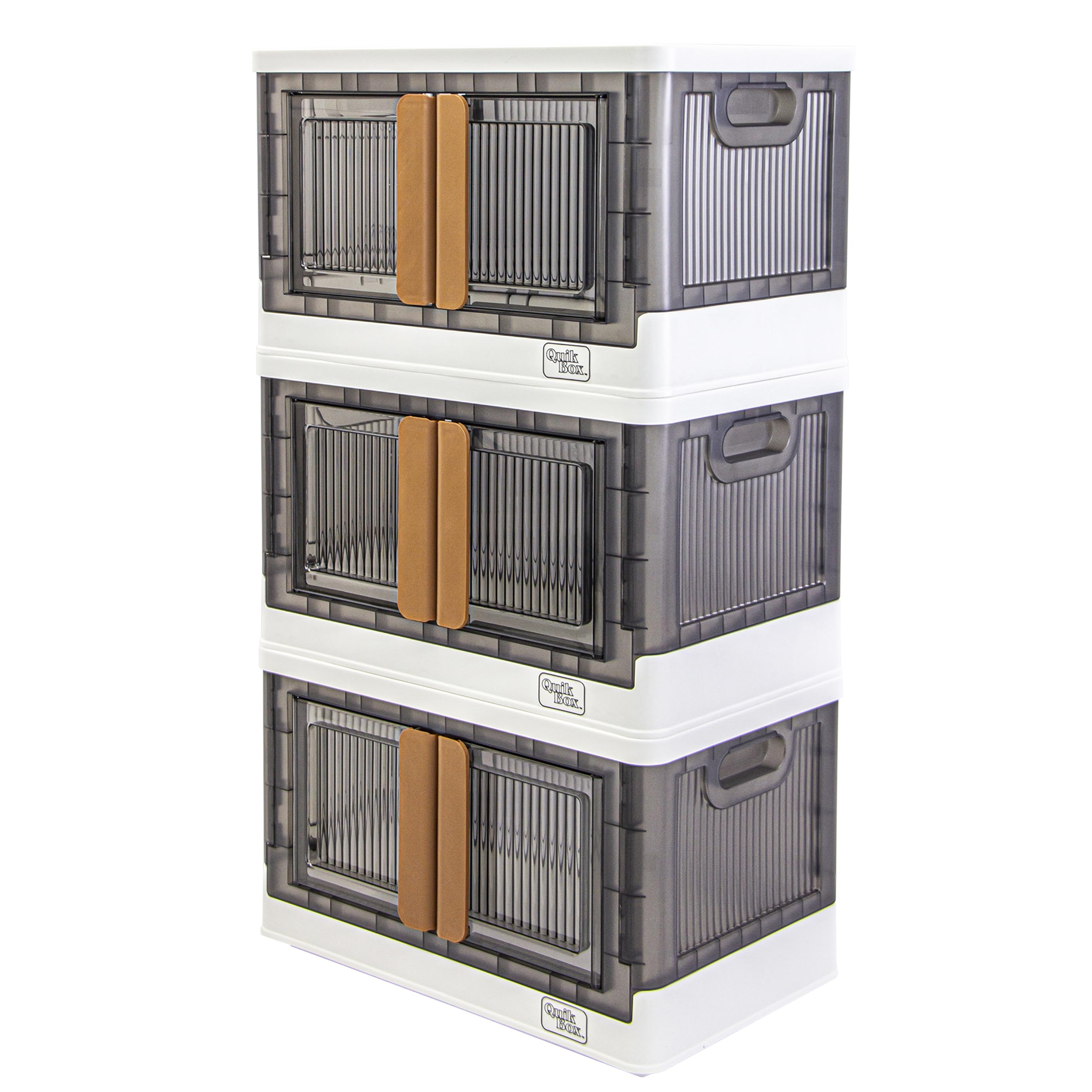 dbest products Quik Box - 8.4 Gallon 3 Pack Stackable Storage Bins with Doors, Collapsible Organizer Foldable Container, for Bed