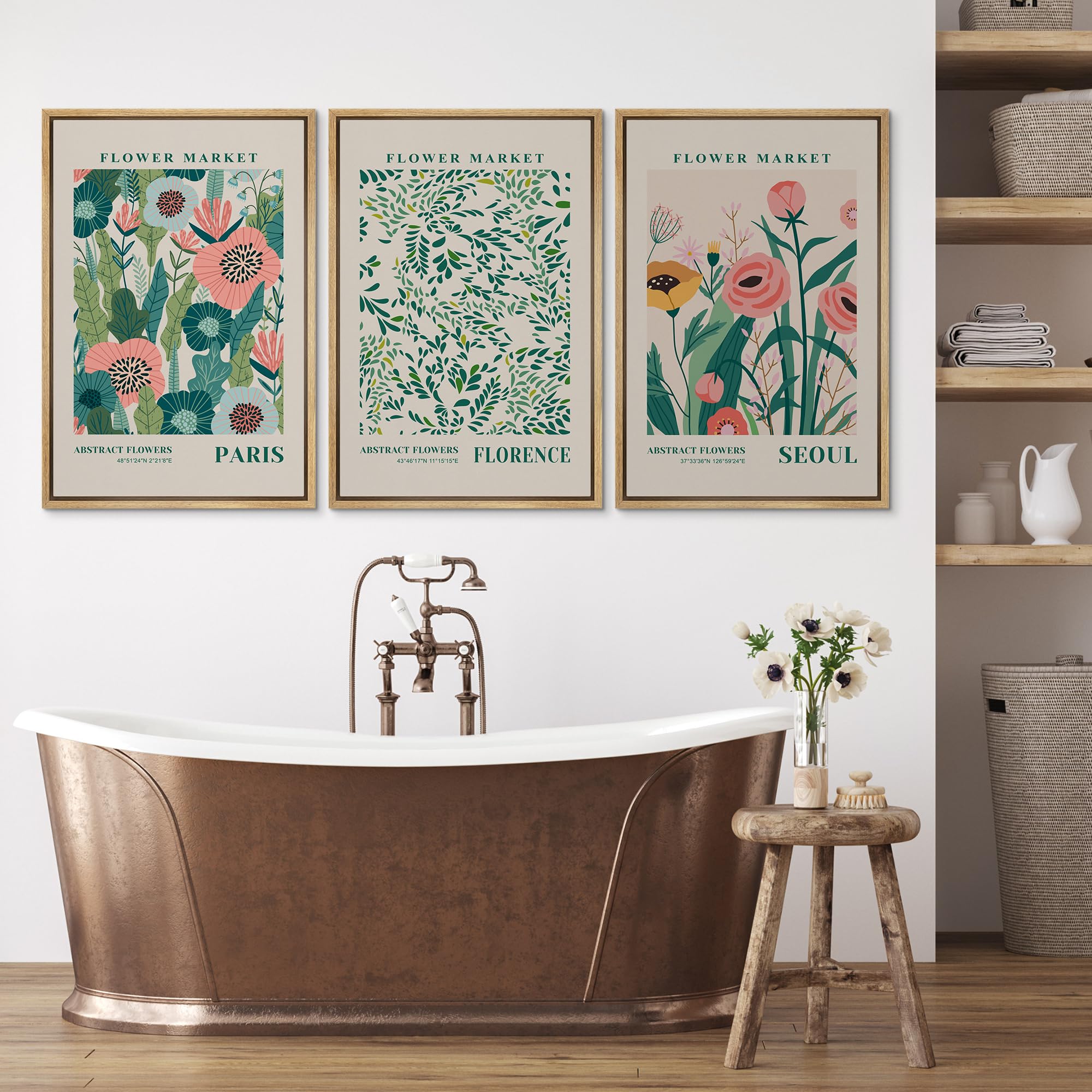 Wall26 Framed Canvas Print Wall Art Set Watercolor Pastel Vibrant Flower Market Prints Nature Wilderness Illustrations Modern Ar