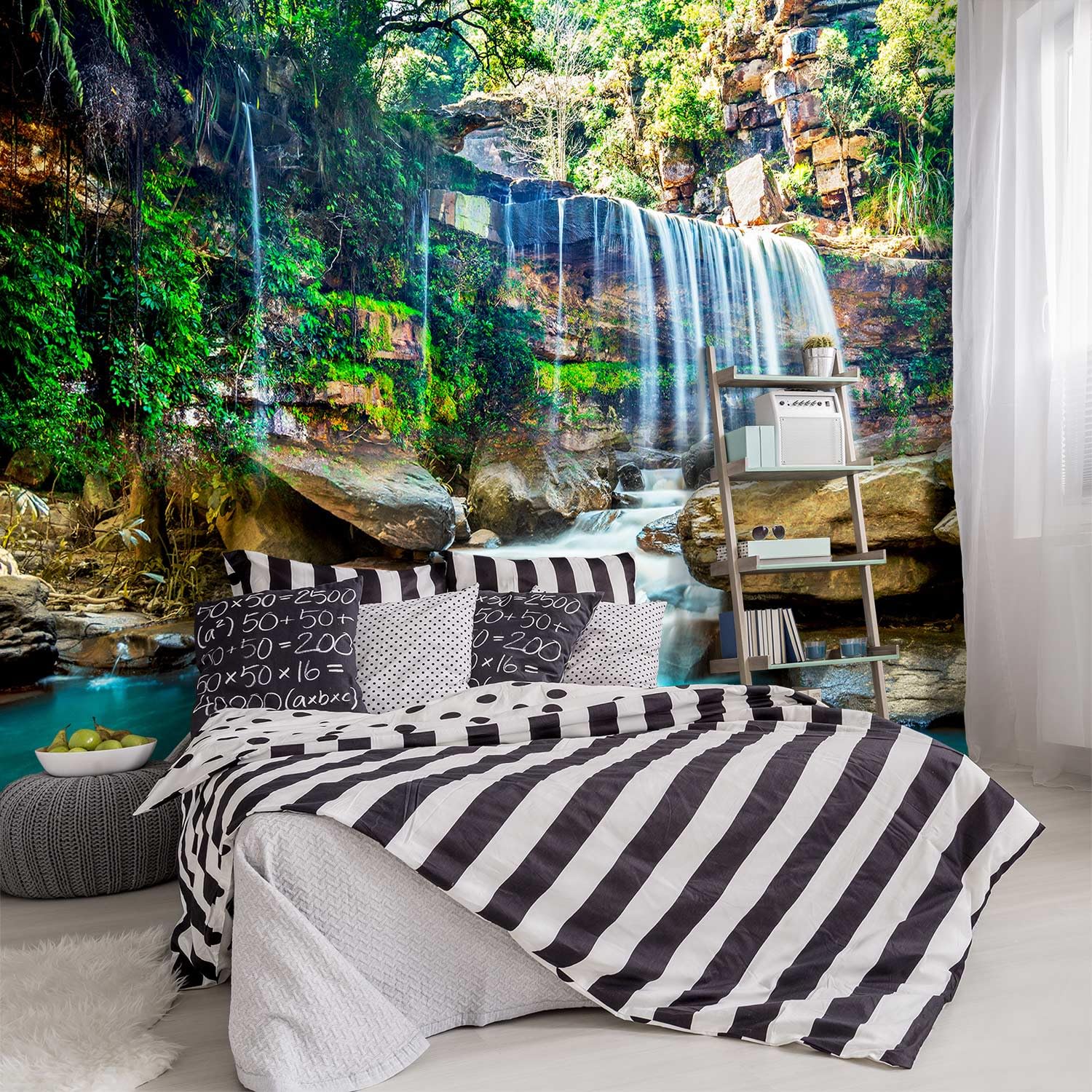 YIHWM -Green Lake Waterfall Scenery Fabric Wallpaper Living Room Woodland Forest Mountain Bedroom Bathroom Large Wall Mural- 137