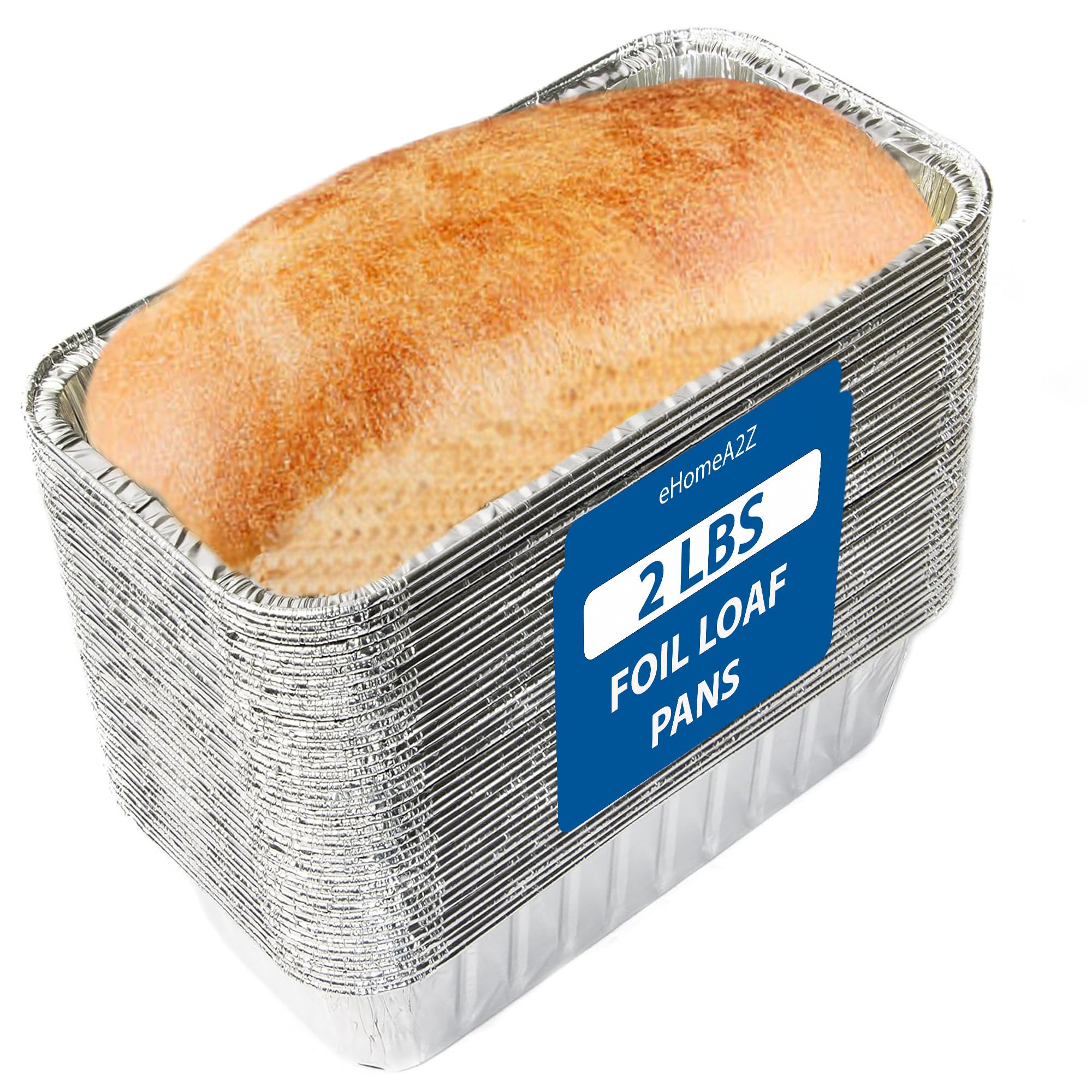 Ehomea2Z Multifunctional Disposable Aluminum Loaf Pans 2Lb (50 Pack) For Baking, Serving, And Storing - Heat Resistant Disposabl