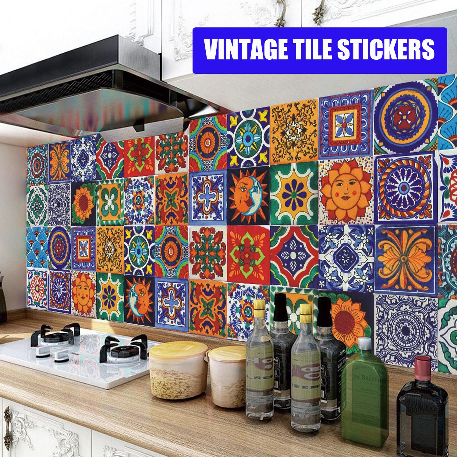 24Pcs Tile Stickers 6X6 Inch Bohemian Style Tile Stickers, Peel And Stick Tile Stickers Detachable Diy Wall Decals, Tile Wallpap