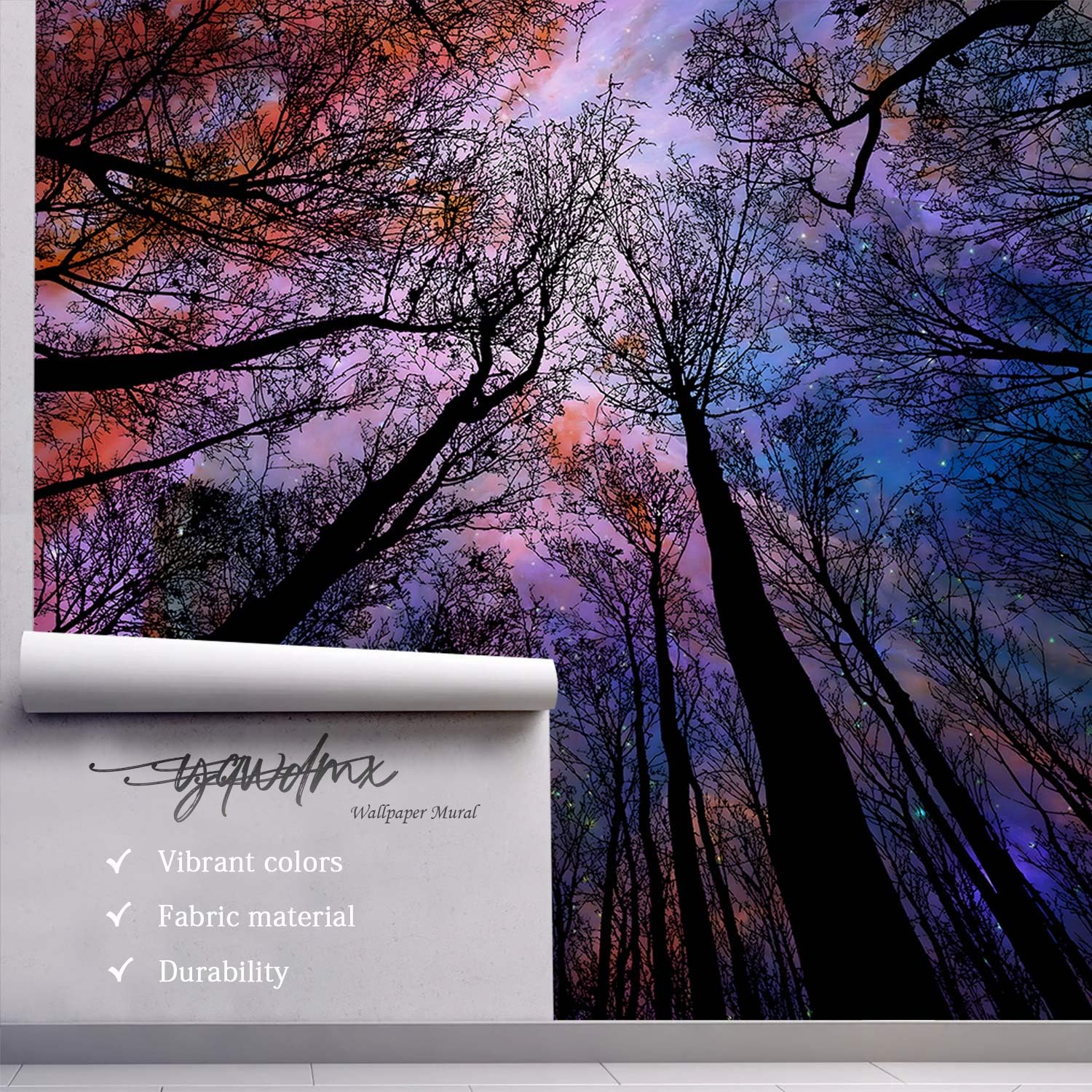 Yqwdmx -Colorful Forest Beautiful Starry Tree Branches Wallpaper Bedroom Xt14 L 180'' X 115''
