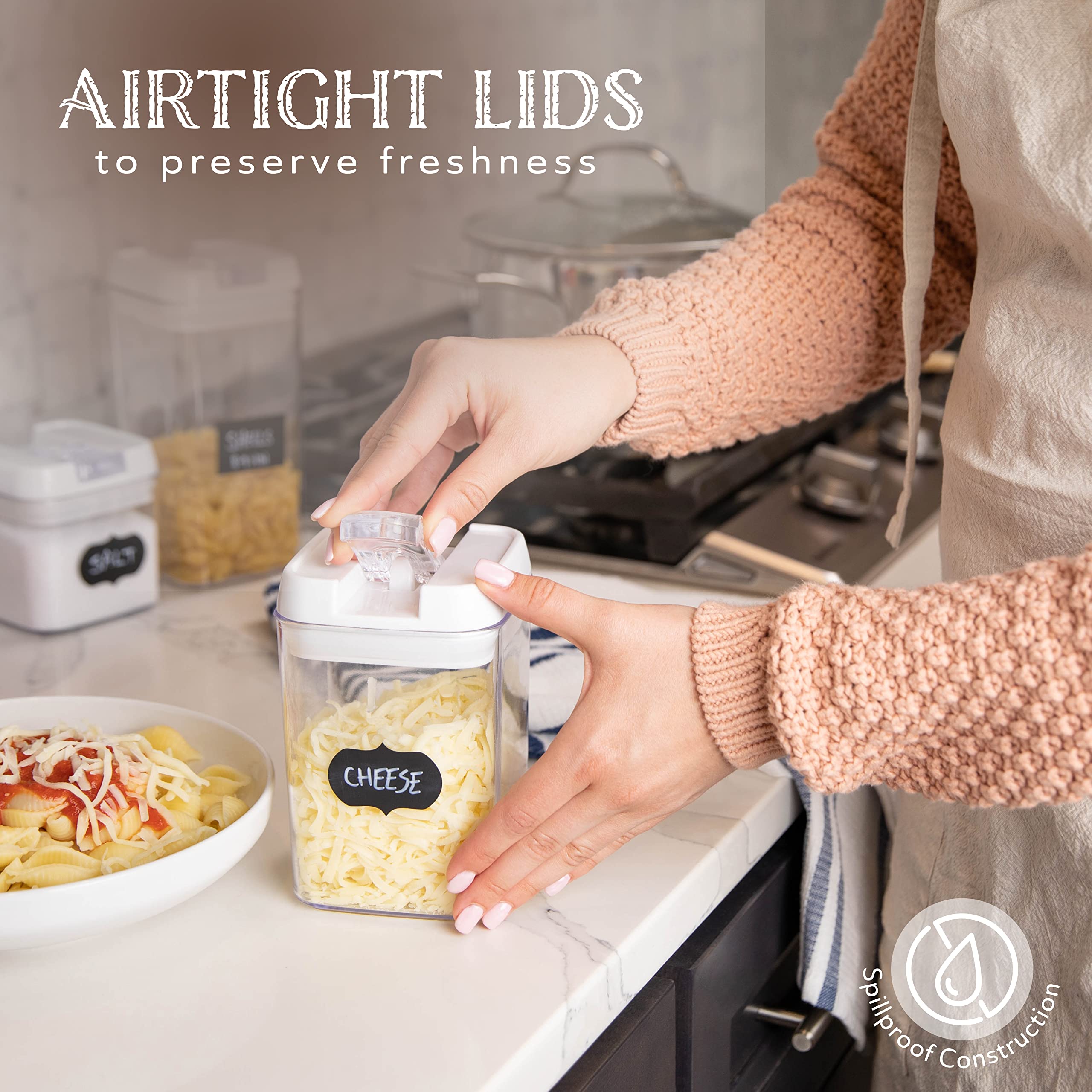 Oizeir Airtight Food Storage Containers, Clear Plastic, Lid Lock, Reusable Stickers, Various Sizes, Bpa Free, Perfect Dry Food S