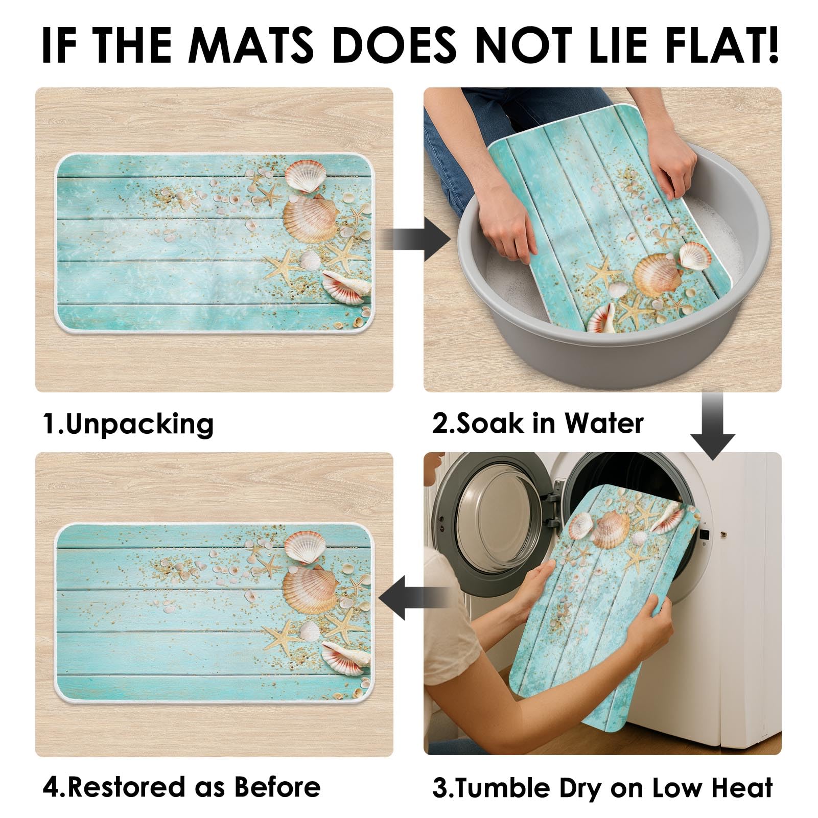 Britimes Bath Mat For Bathroom, Bathroom Mats Rugs No Silp, Beach Shell Sea Collection Vintage Boho Washable Cover Floor Rug Car