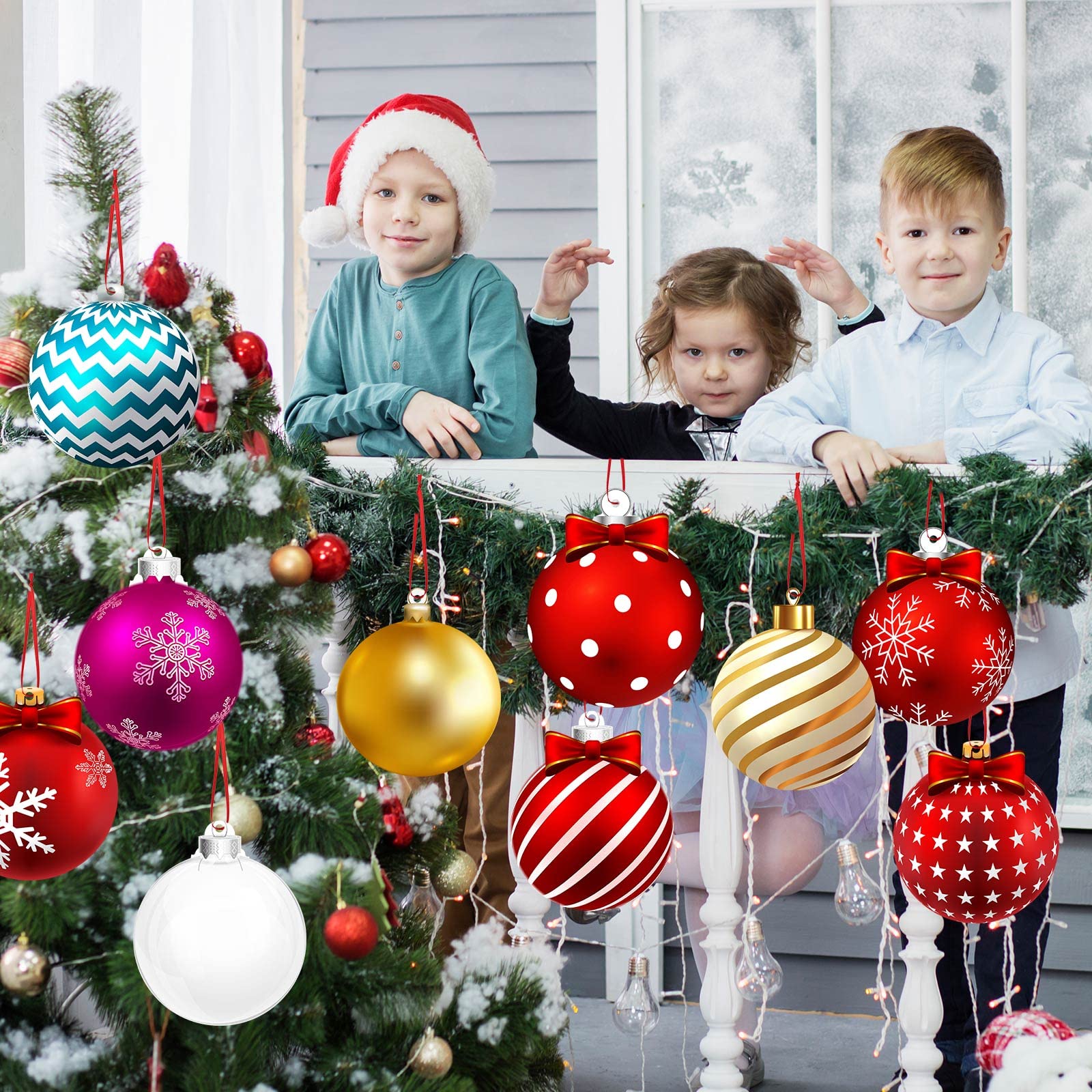 Rtteri 30 Pcs Large Christmas Ball Shape Ornaments for Outdoor 4.9 Inch Double Sided Plastic Christmas Hanging Ornaments Balls f