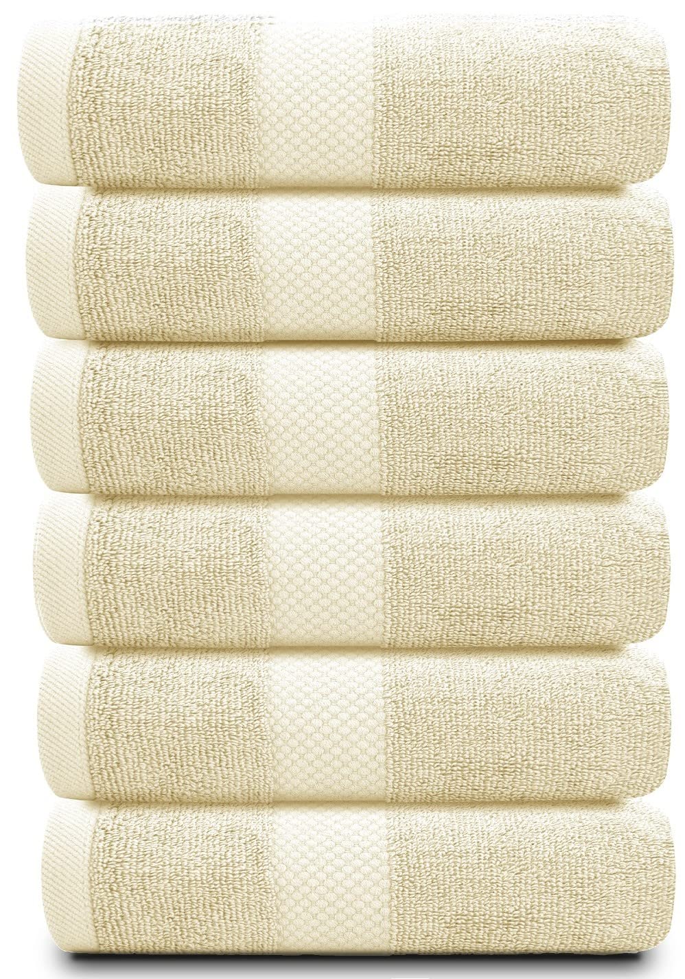 White Classic Luxury Hand Towels | Cotton Hotel spa Bathroom Towel | 16x30 | 6 Pack | Beige