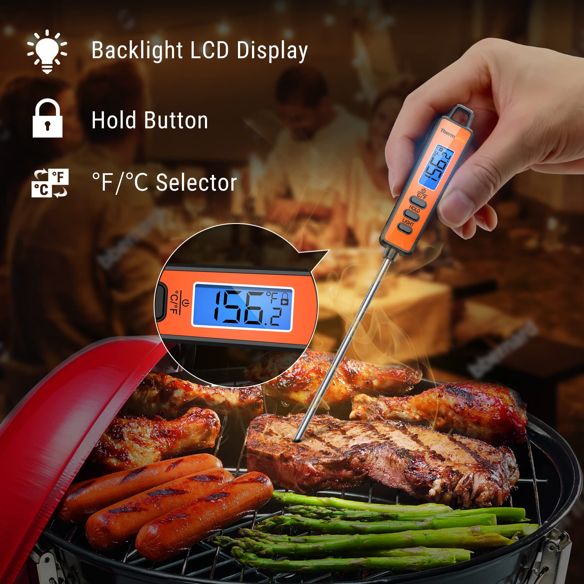 Thermopro Tp01A Instant Read Meat Thermometer With Long Probe Digital Food Cooking Thermometer For Grilling Bbq Smoker Grill Kit