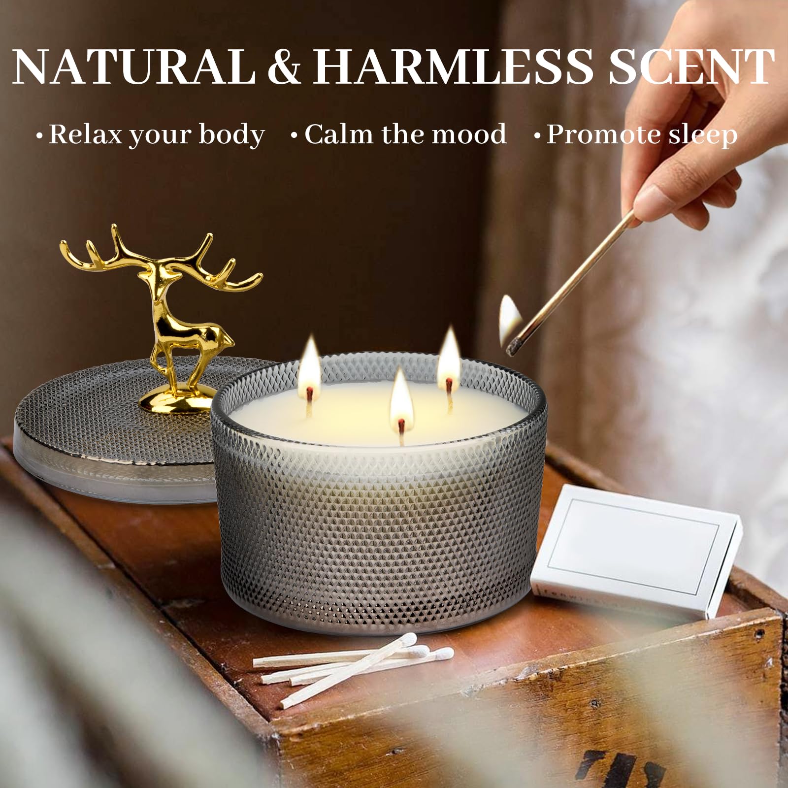 Scented Candles for Women, 10.58 oz 3 Wick Natural Soy Wax Sandalwood Candle for Home Scented, Aromatherapy Candle for Women Men