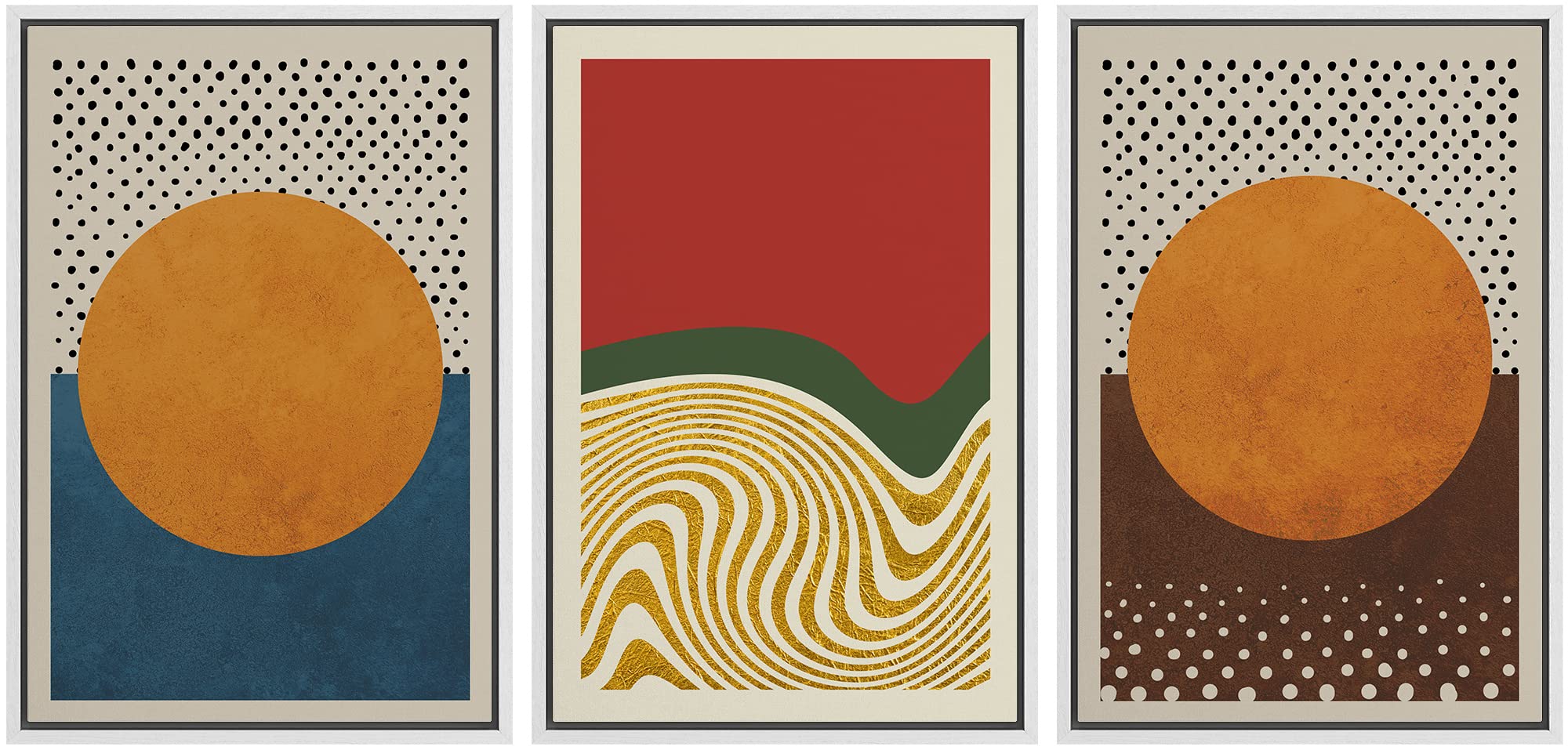 Idea4Wall Framed Canvas Print Wall Art Set Vibrant Retro Neon Color Block Landscapes Abstract Shapes Illustrations Minimalism Bo