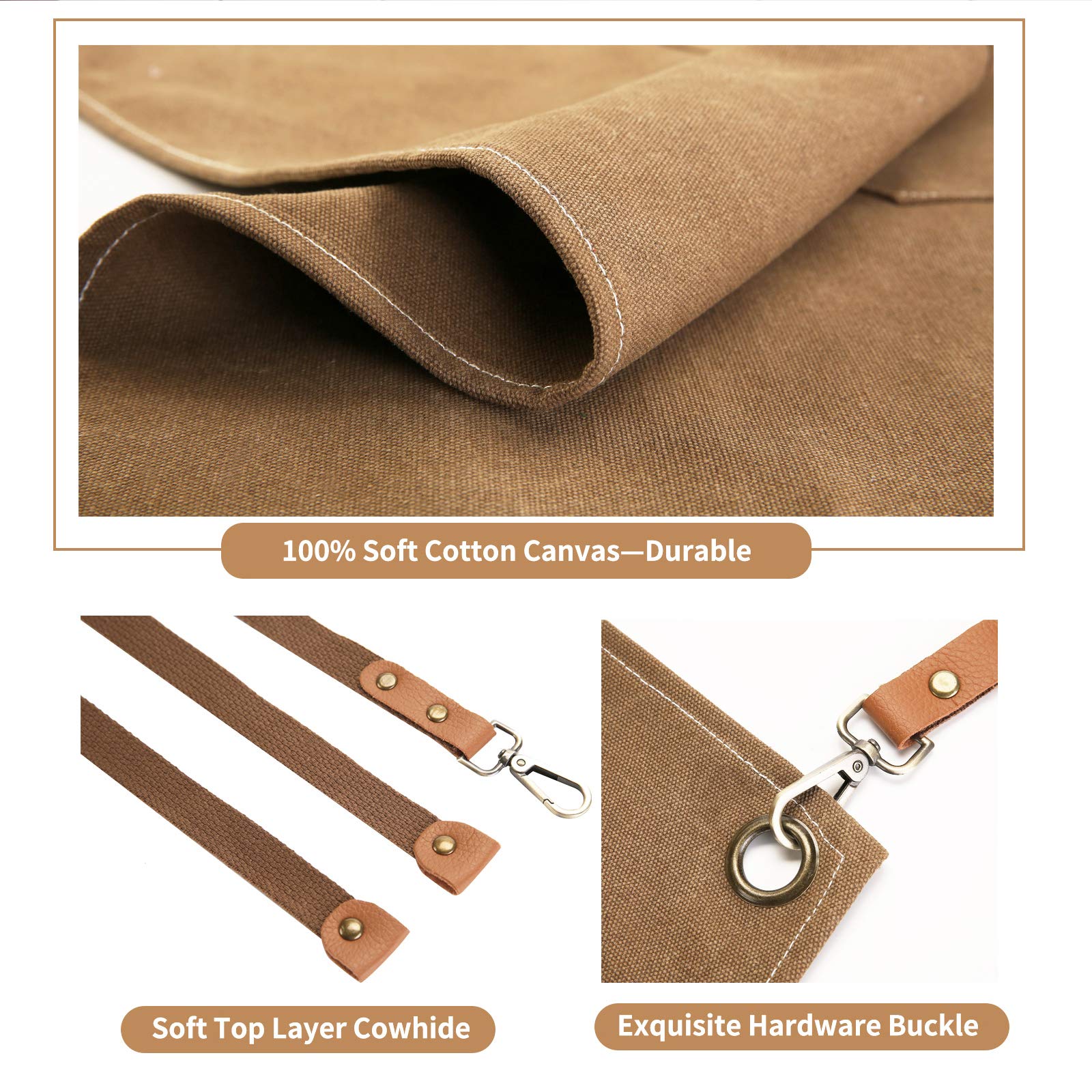 Zomao Chef Apron, Cotton Canvas Cross Back Apron With Pockets For Women And Men,Adjustable Strap And Large Pockets Apron,Kitchen