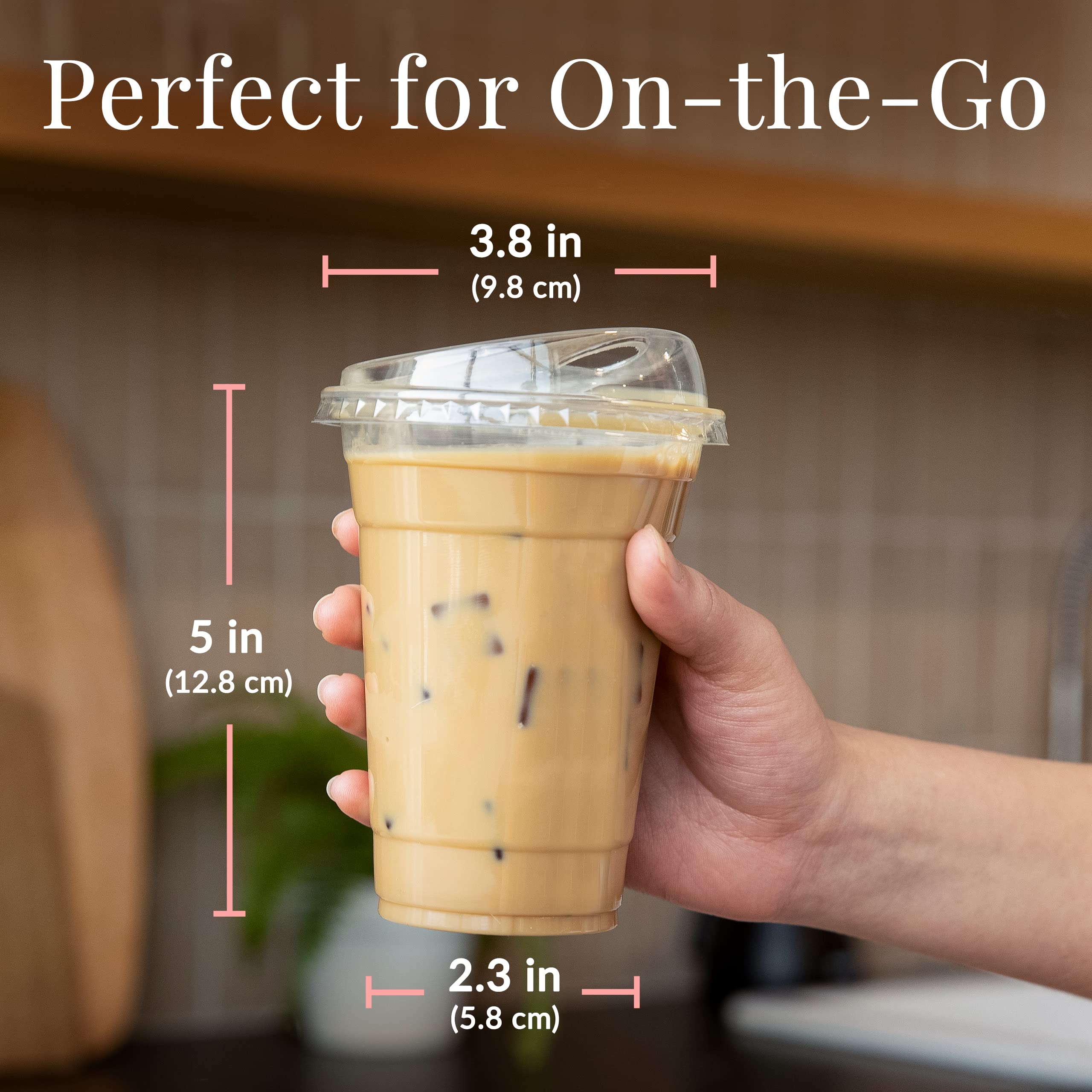 Prestee 100 Clear Disposable Iced Coffee Cups with Lids, 16oz - Plastic Cups with Strawless Sip Lids - Durable Cold Brew, Smooth