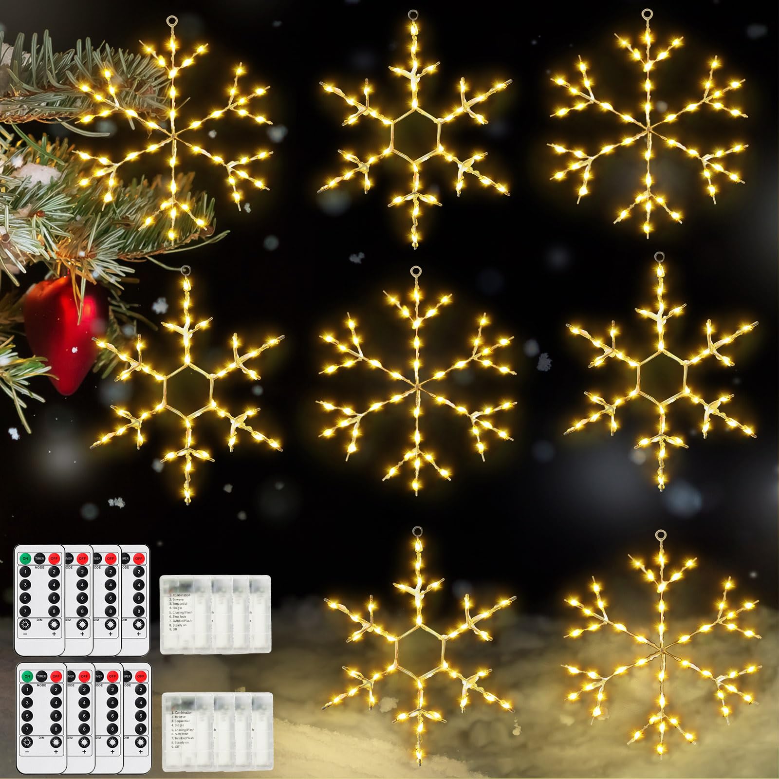Tuanse 8 Pcs Christmas Silhouette Window Lights Christmas Snowflake Lights with Remote Control LED Lighted Snowflake Decorations