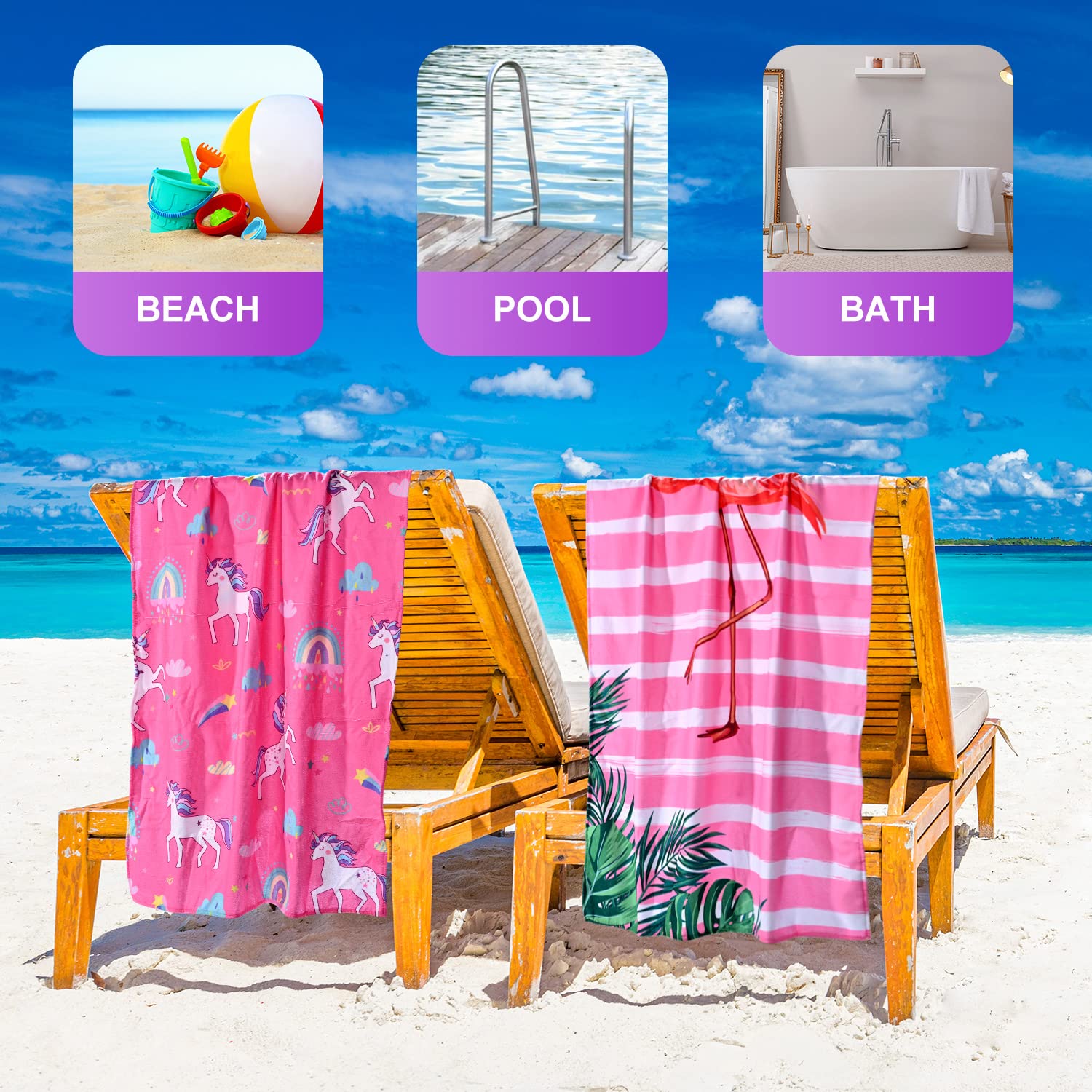 Livilan Pink Flamingo Beach Towel For Girls Kids, Microfiber Thin Soft Bath Swim Pool Yoga Towel 24   X48   , Oversized Quick Dr