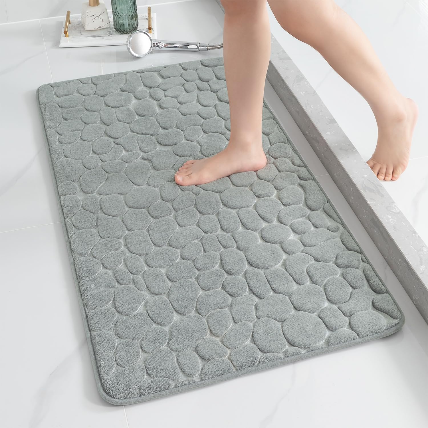 Yihouse Memory Foam Runner Rug, Cobblestone Bathroom Runner Rugs Super Water Absorbent Bath Mats For Bathroom Machine Washable B