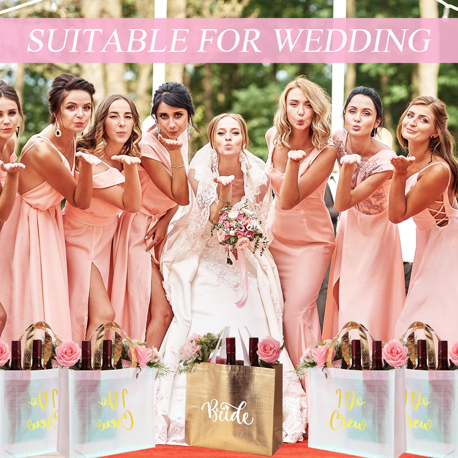 Cindeer 12 Pcs Let'S Go Girls Bridesmaid Bags Holographic Bachelorette Gift Bags Glossy Reusable Grocery Bags Retro Disco Cowgir