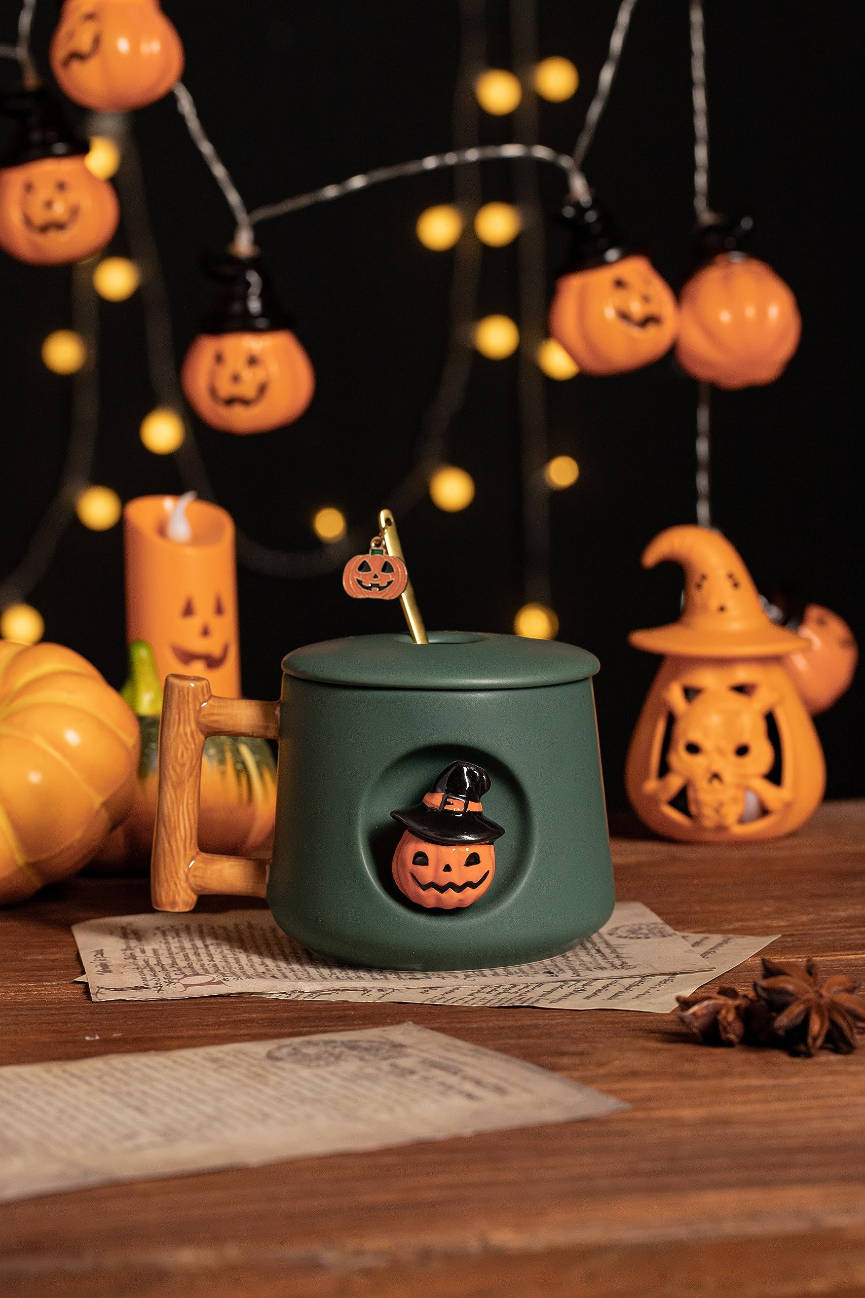 DIHOclub Adorable 3D Ceramic Pumpkin Head Mug with Lid and Spoon - Perfect for Coffee, Tea, Milk, and More - Ideal Gift for Hall