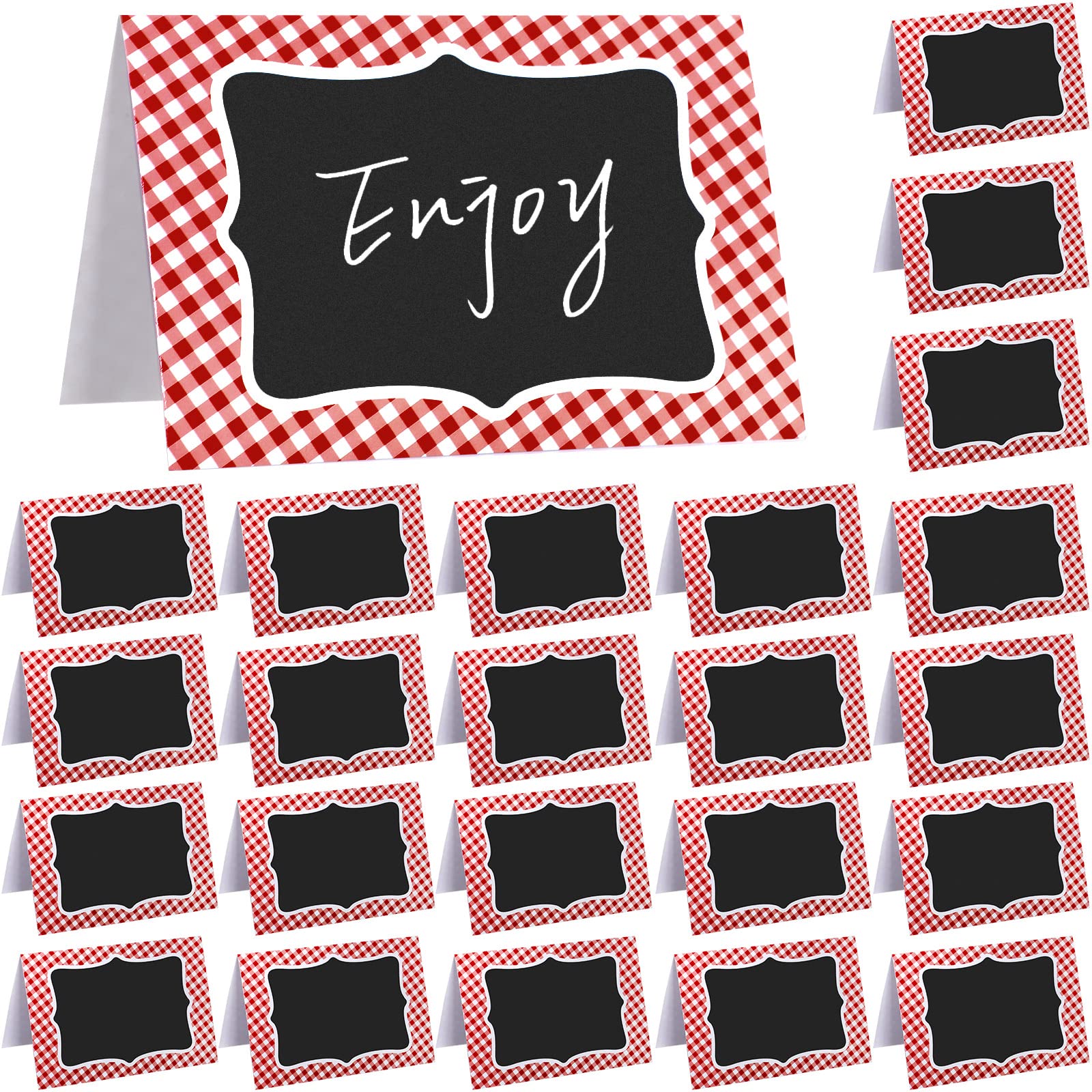 TaoBary 24 Pcs Red Gingham Picnic Christmas Party Decoration Supplies 4x6 Inch Buffalo Plaid Italian Themed Party Chalkboard Ten