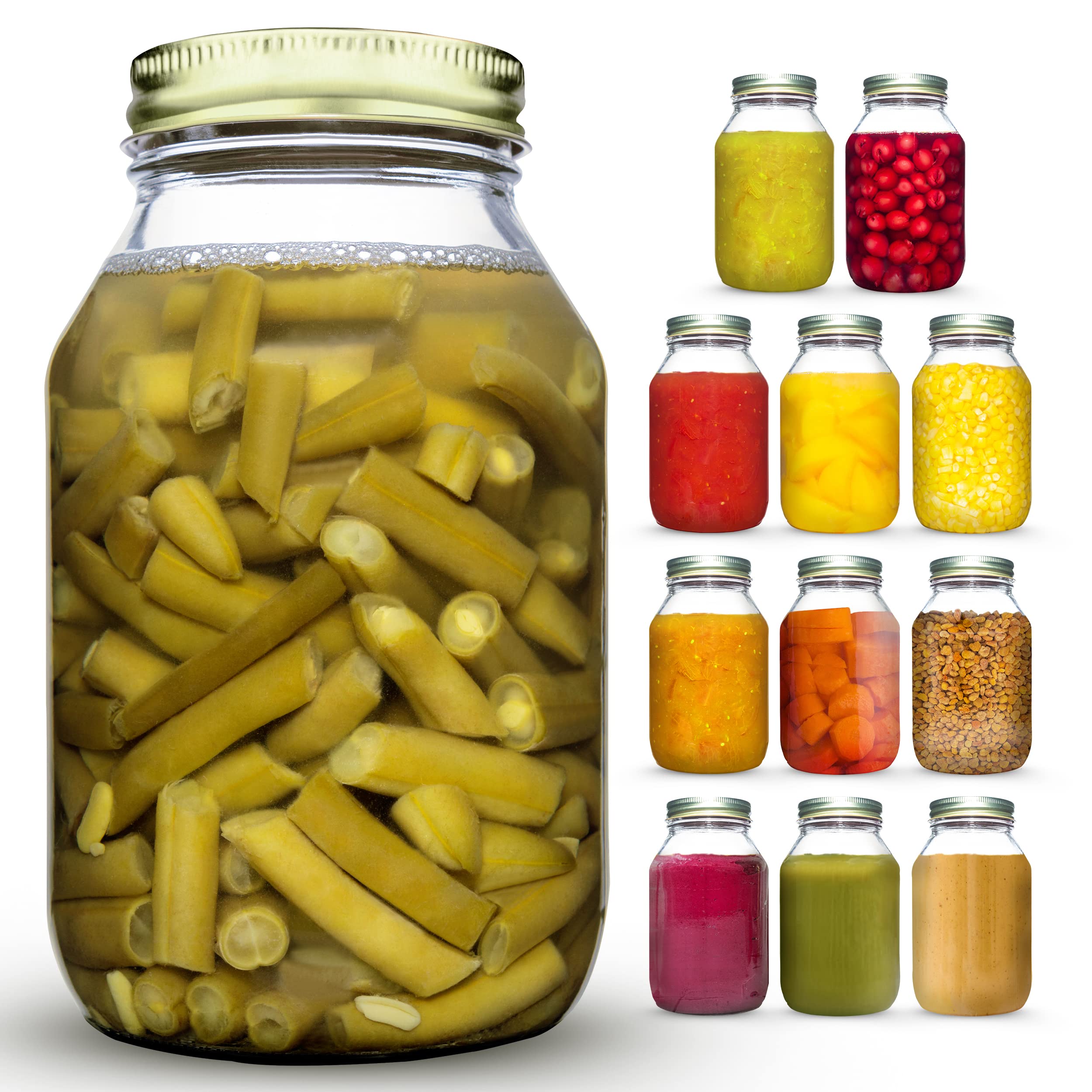 Ehomea2Z Mason Jars 32 Oz With Lids Regular Mouth (12 Pack) Preserving Spices,Storage,Meal Prep, Overnight Oats,Dry Food,Salads,