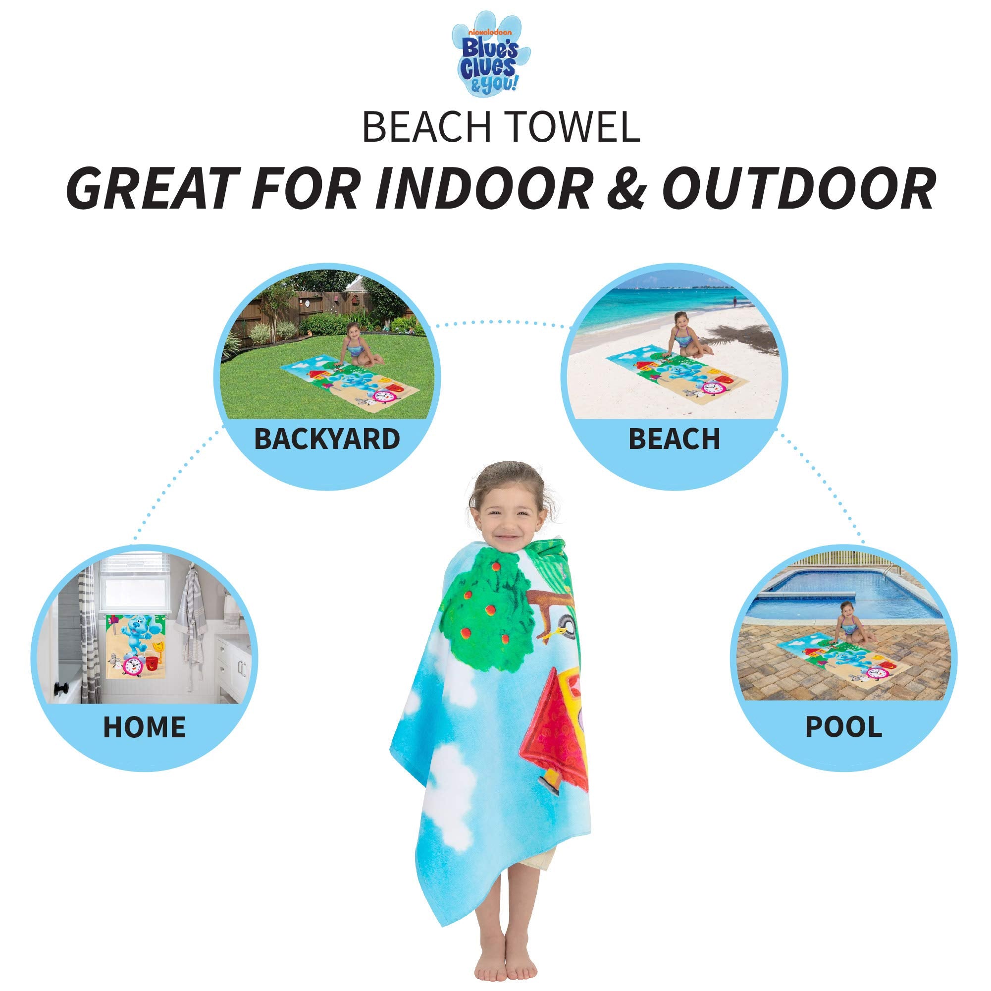 Franco Kids Super Soft Cotton Bath/Pool/Beach Towel  58 In x 28 in  Blues Clues