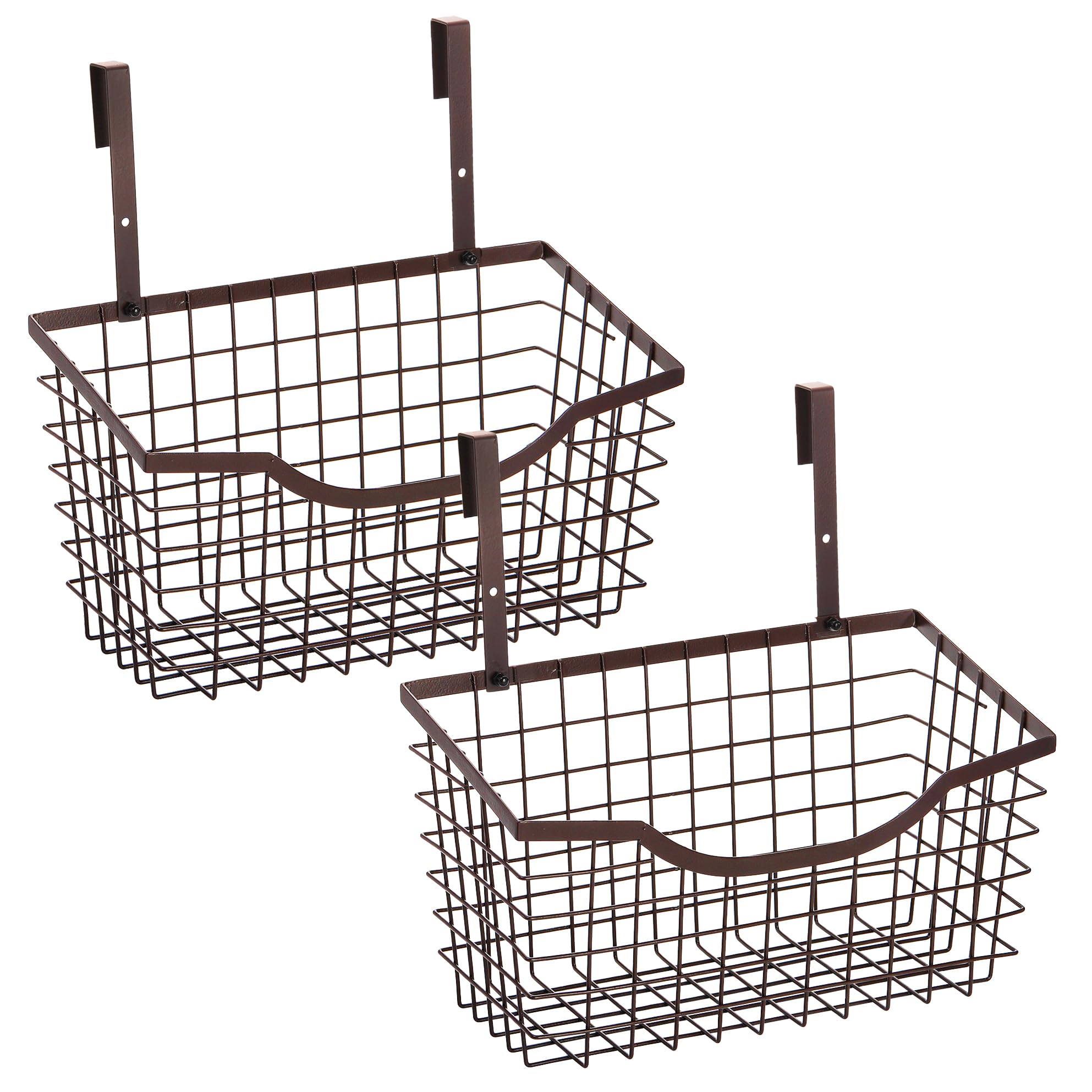 Nicunom 2 Pack Grid Storage Baskets With Hooks, Over Cabinet Door Organizer, Wire Storage Basket Organizer For Kitchen Pantry Ba