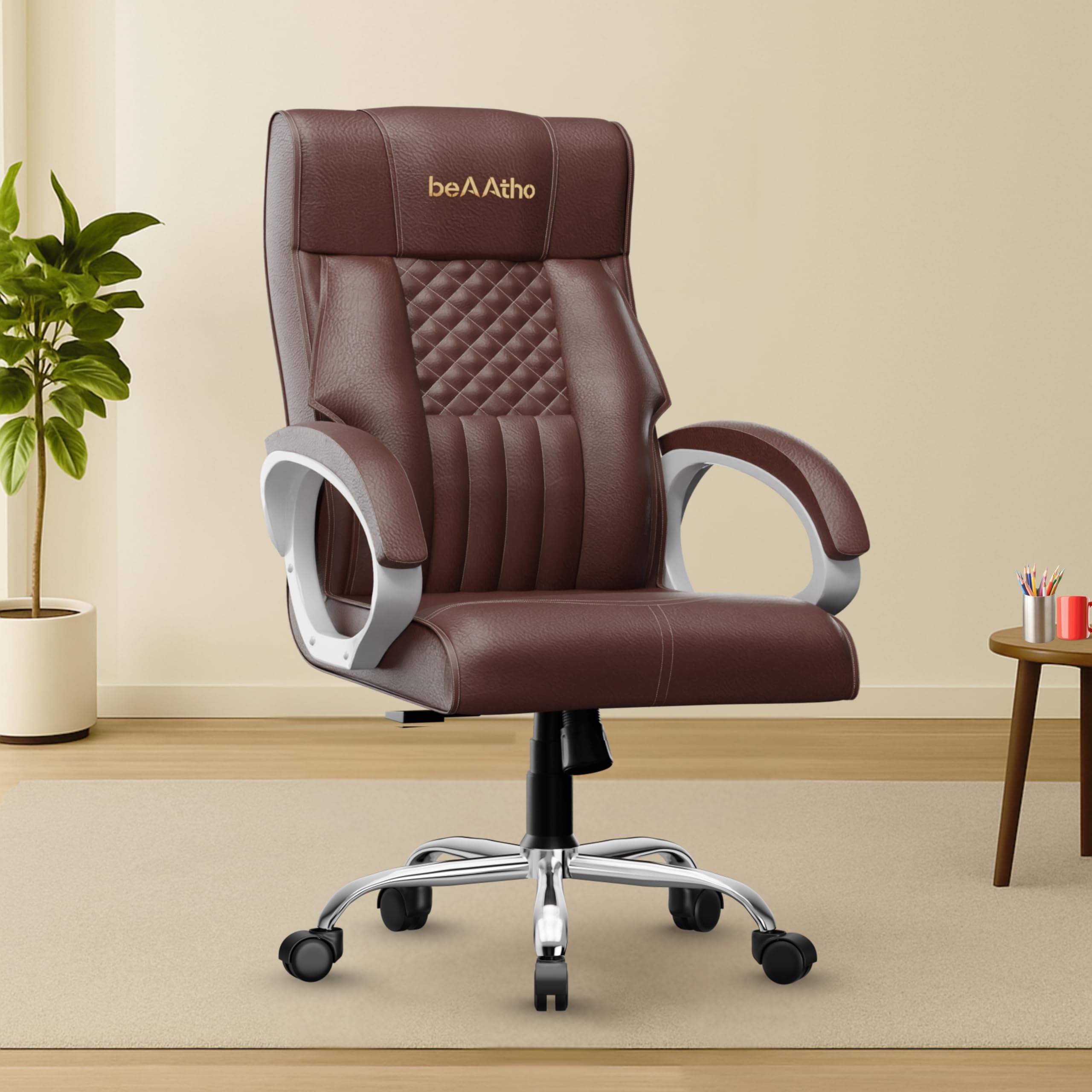 Beaatho Oxford Leatherette Office Chair With 3 Years Warranty, Ergonomic Leather Orthopedic Executive Boss Chair With Spacious C