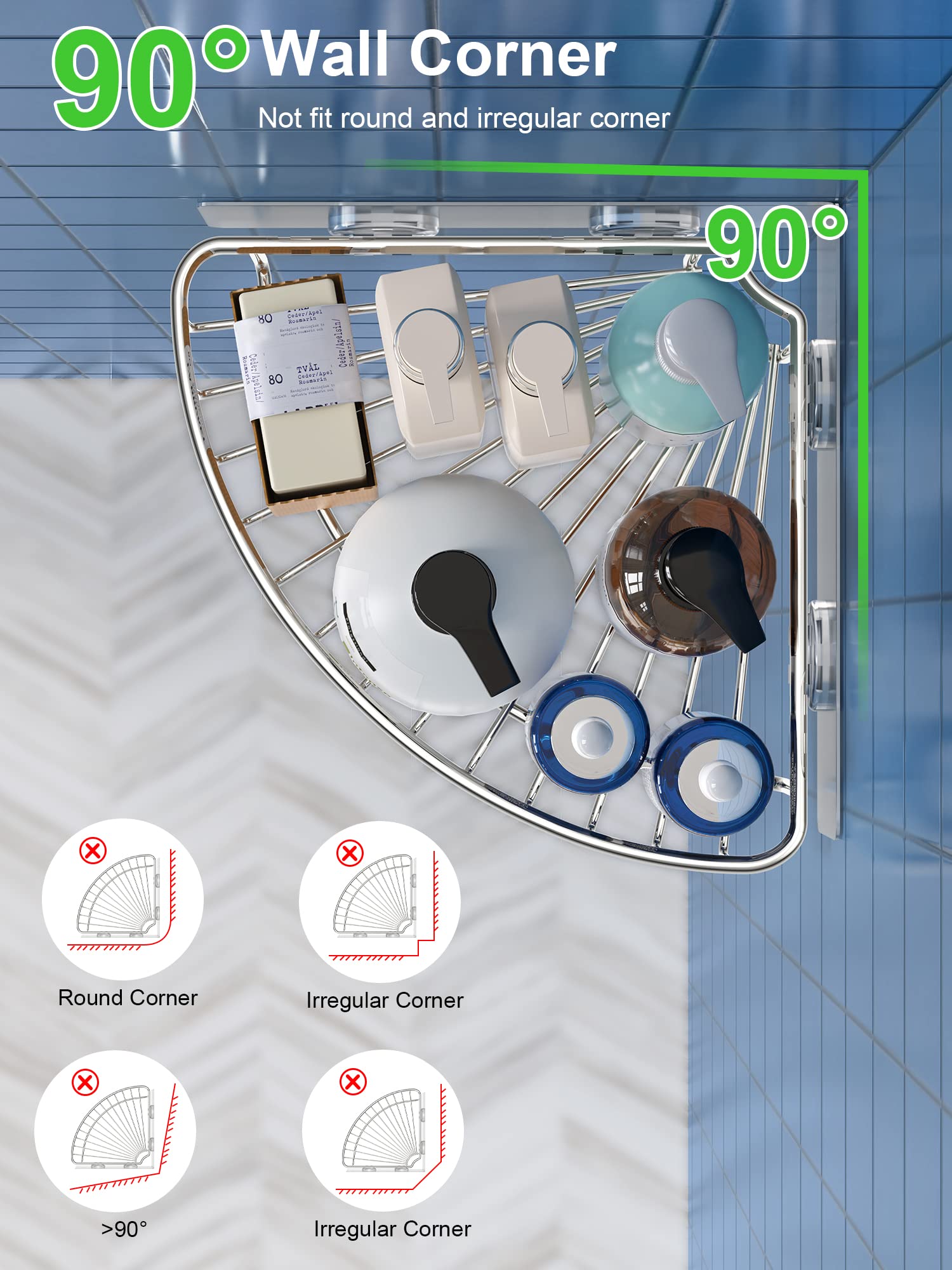 Smartake 2-Pack Corner Shower Caddy, Sus304 Stainless Steel, Wall Mounted Bathroom Shelf With Adhesive, Storage Organizer For To