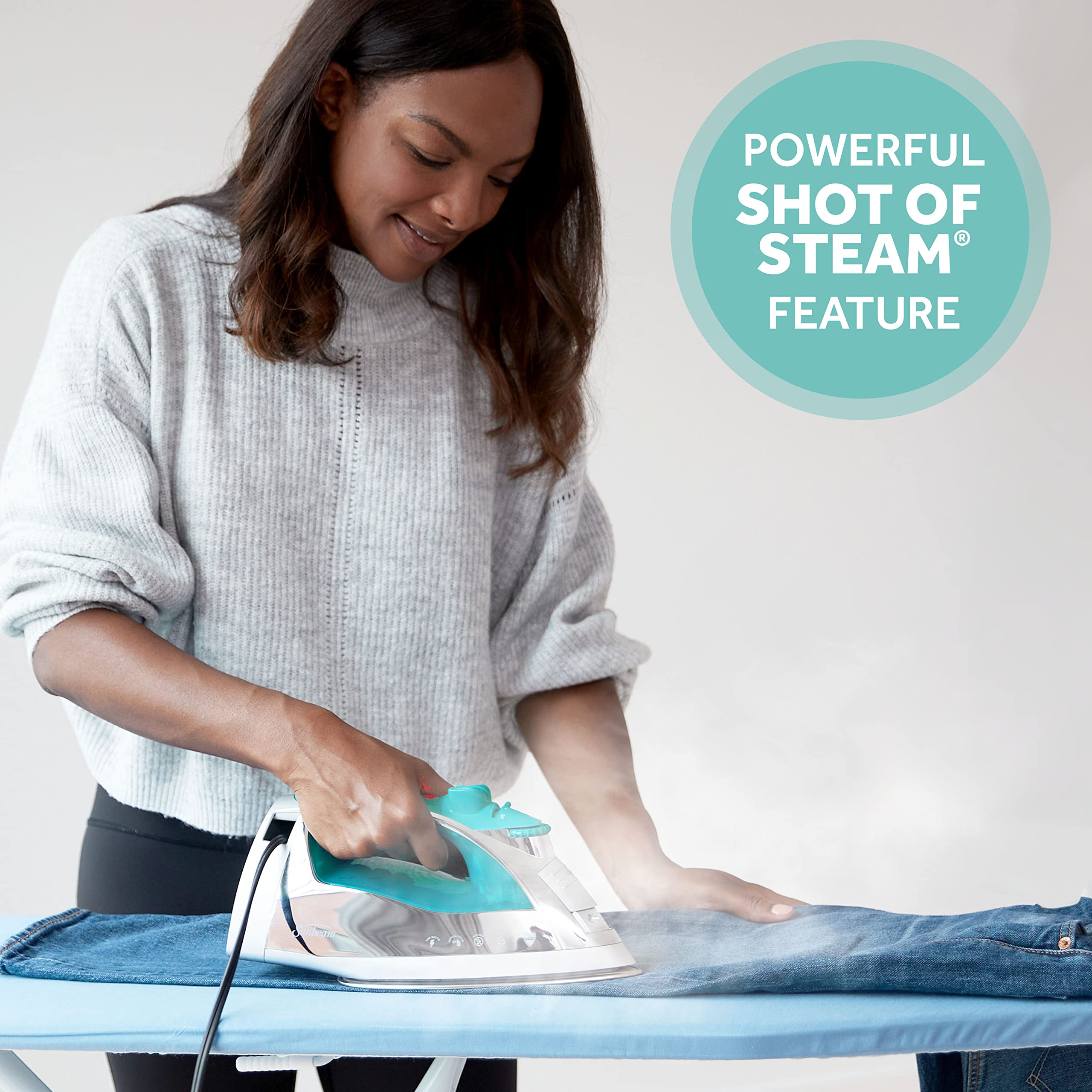 Sunbeam Steammaster 1400 Watt Iron With 8' Retractable Cord, Large Anti-Drip Nonstick Stainless Steel Soleplate, Horizontal Or V