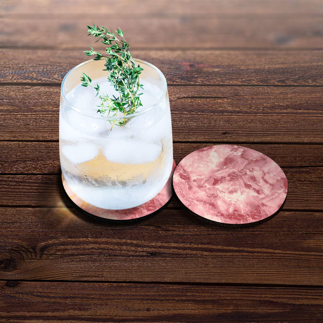 Caribou Coasters , Salmon Pink Marble Design Absorbent Round Fabric Felt Neoprene Car Coasters For Drinks (2.87 Inches), 2Pcs Se