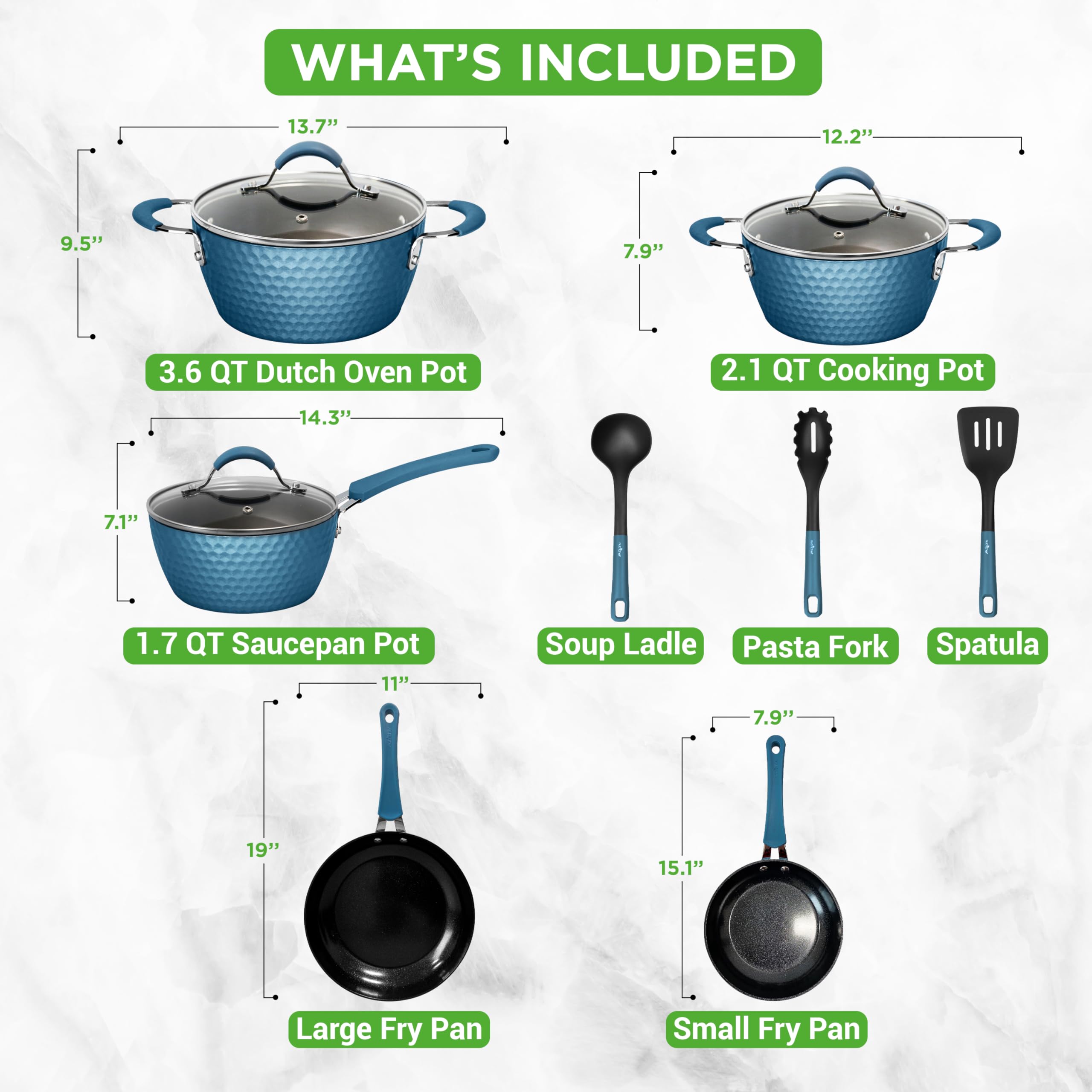 NutriChef 11 Pc Pots and Pans Set Non Stick Cookware with Ceramic Coating, Ergonomic Handles, Induction Ready, Includes Saucepan
