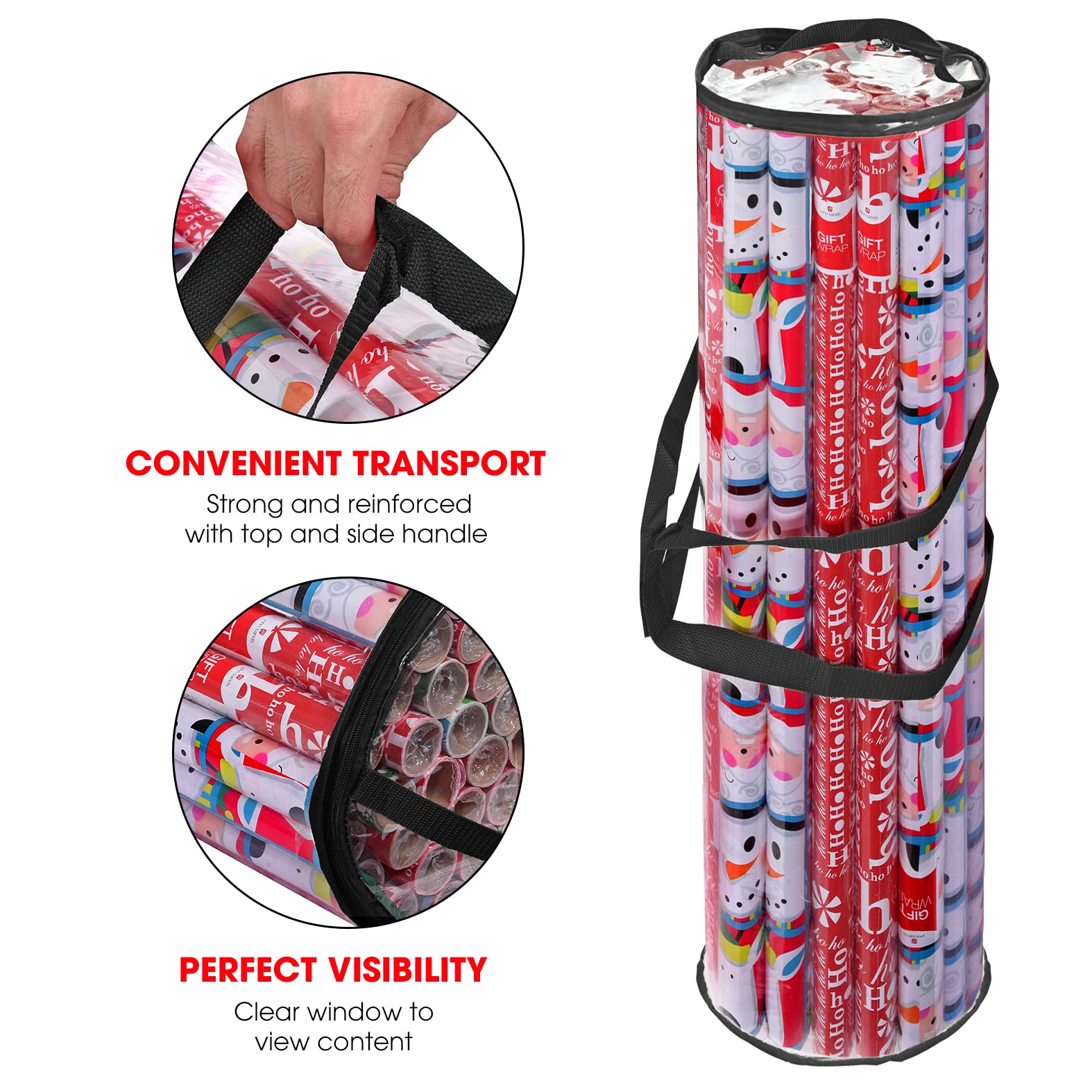 Primode Wrapping Paper Storage Bag, Gift Wrap Organizer, Fits 40 Inch Long Rolls, Hold Up To 24 Rolls, Heavy Duty Clear Pvc Bag