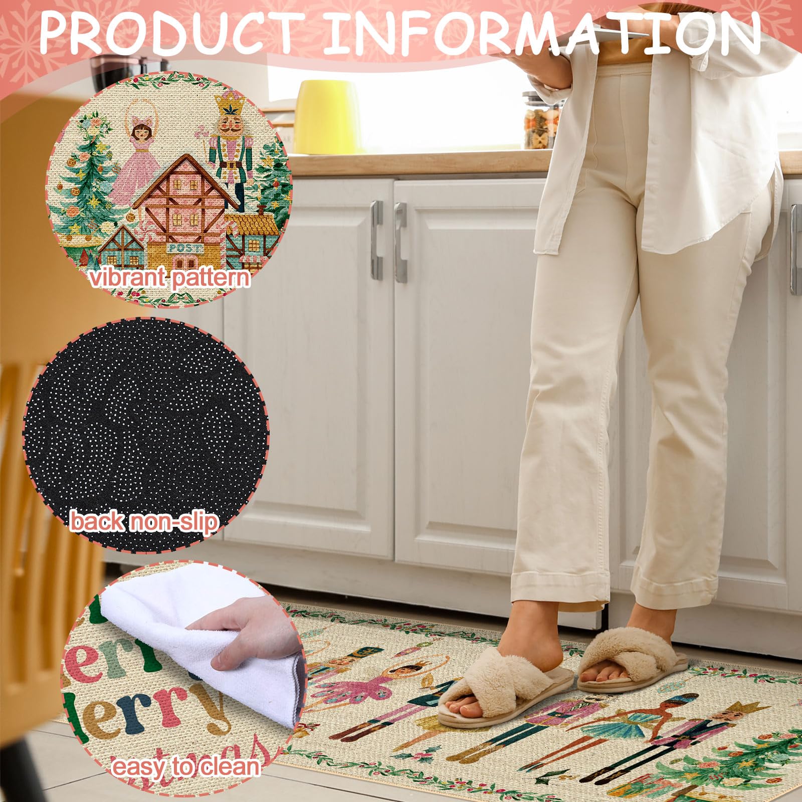 Drydiet 3 Pcs Purple Christmas Kitchen Rug and Mat Set Washable Purple Xmas Tree Kitchen Floor Mats Waterproof Non Slip Farmhous
