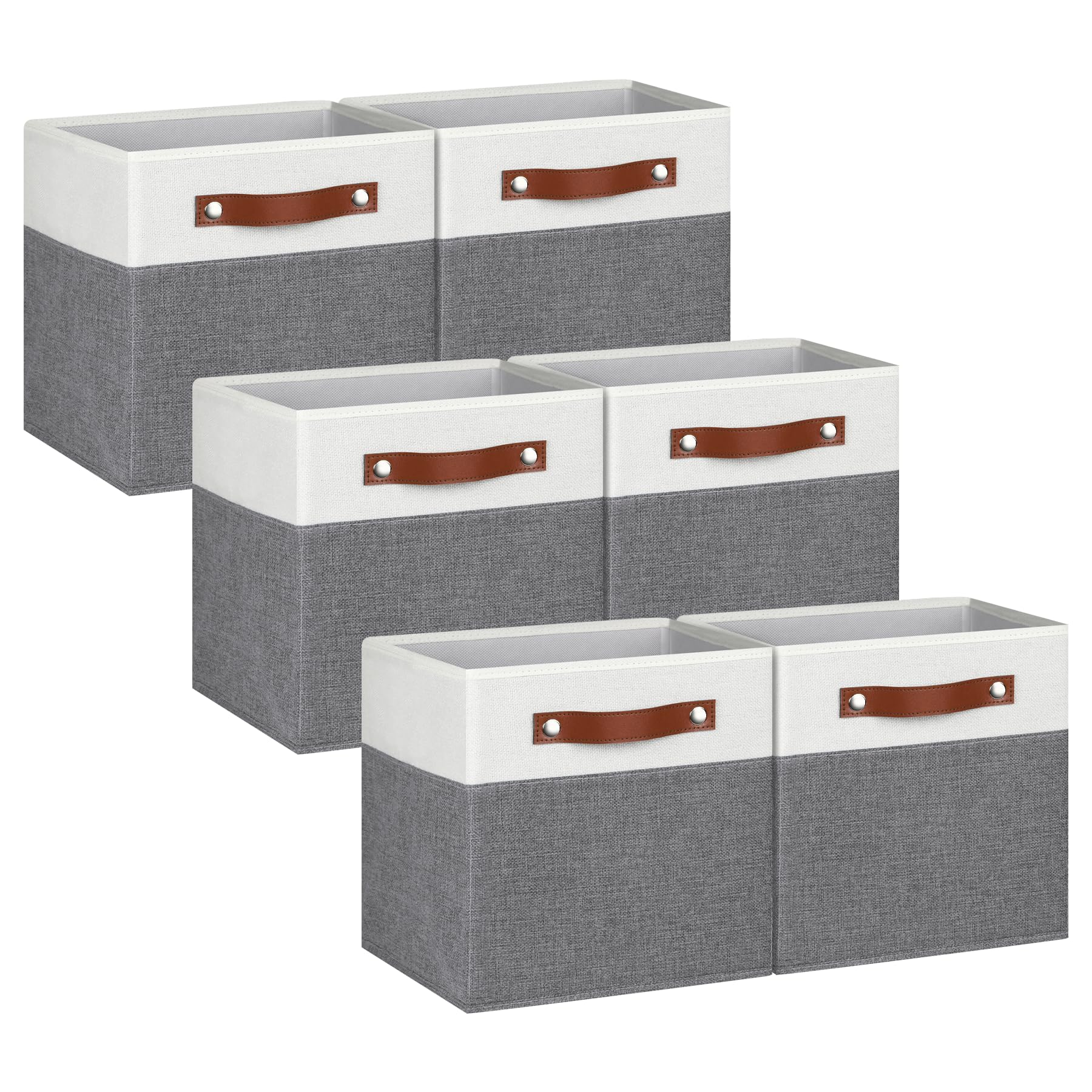 Pomatree 11 Inch Cube Storage Bin - 6 Pack - Linen Fabric Cubby Storage Bins For Bedroom, Living Room, Clothes And Toys, Shelves