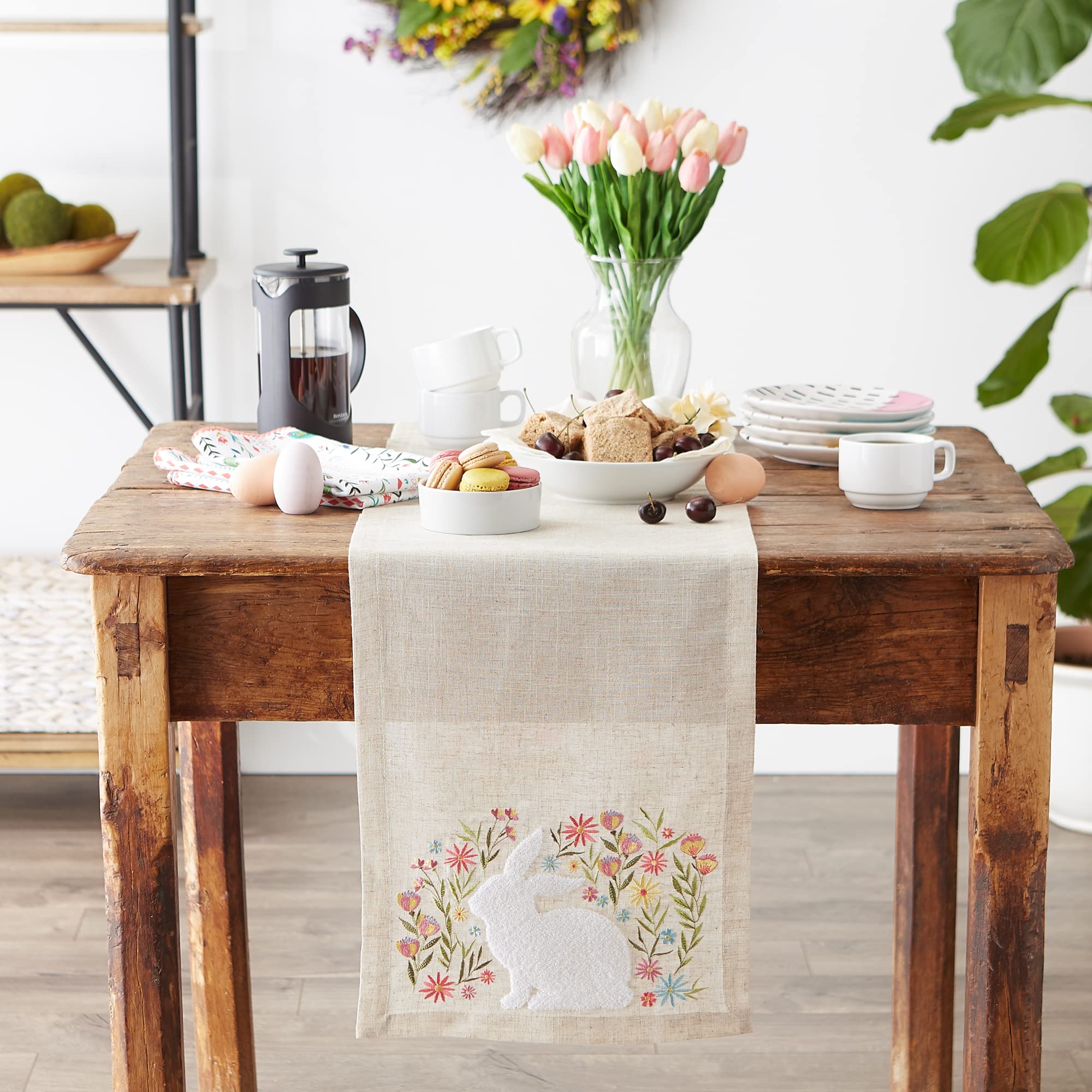 SPRING MEADOW EMBROIDERED TABLE RUNNER 14x108