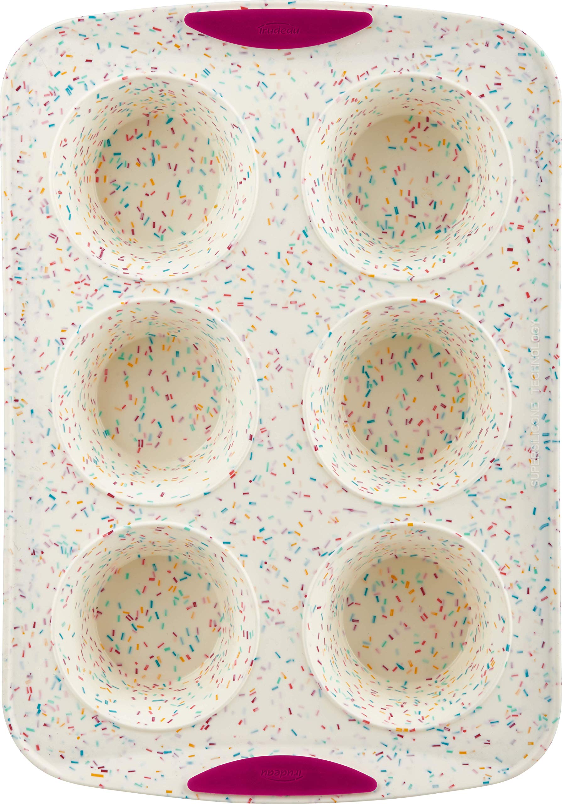 Trudeau Structure White Confetti Reinforced 6 Cup Jumbo Muffin Pan Silicone Bakeware