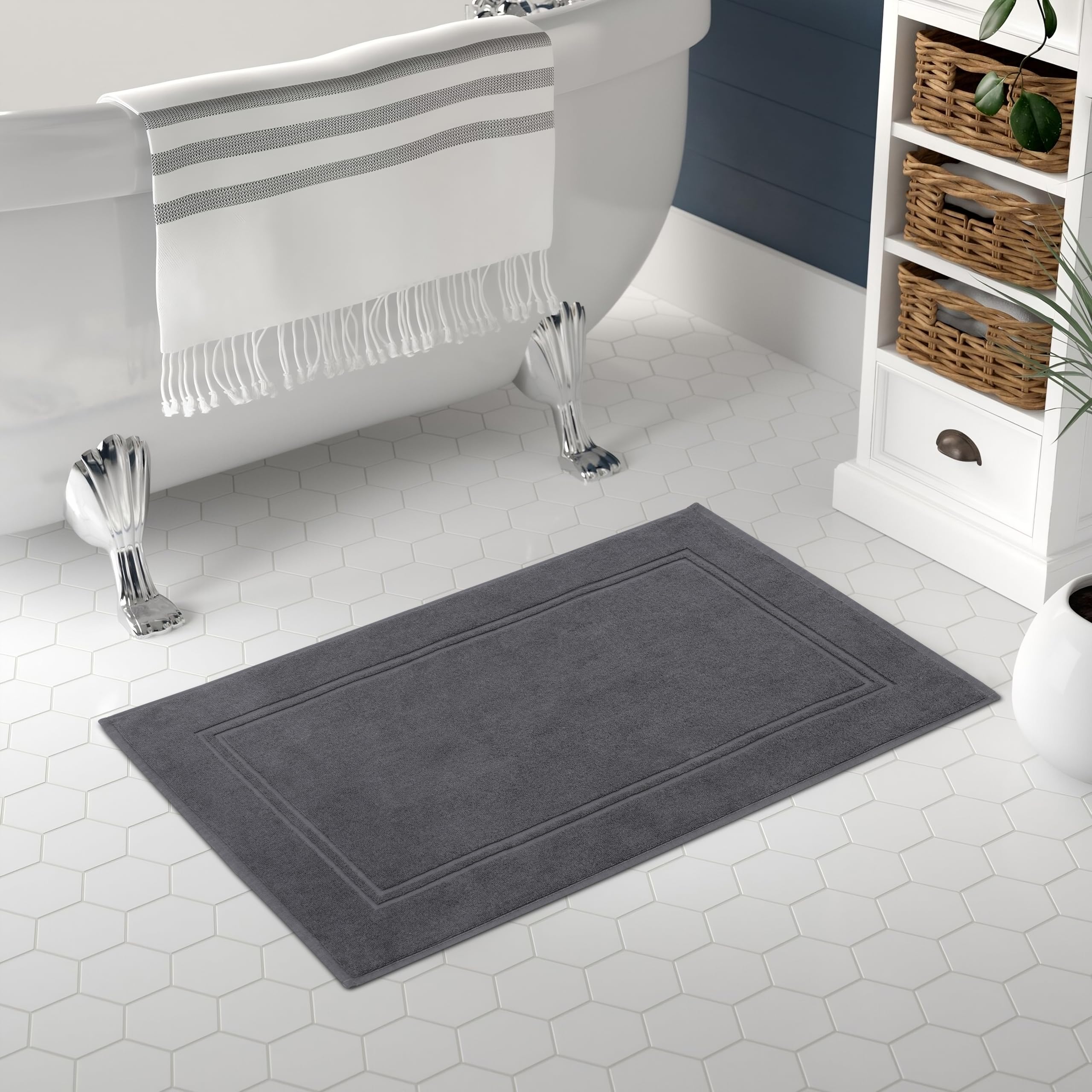 Tens Towels 100% Cotton Bath Mats 20 x 32 Inches  (Not a Bathroom Rug)  Super Absorbent  Hotel Quality Premium Floor Towels  Luxurious Soft & Quick Dry (Pack of 2  Dark Grey)
