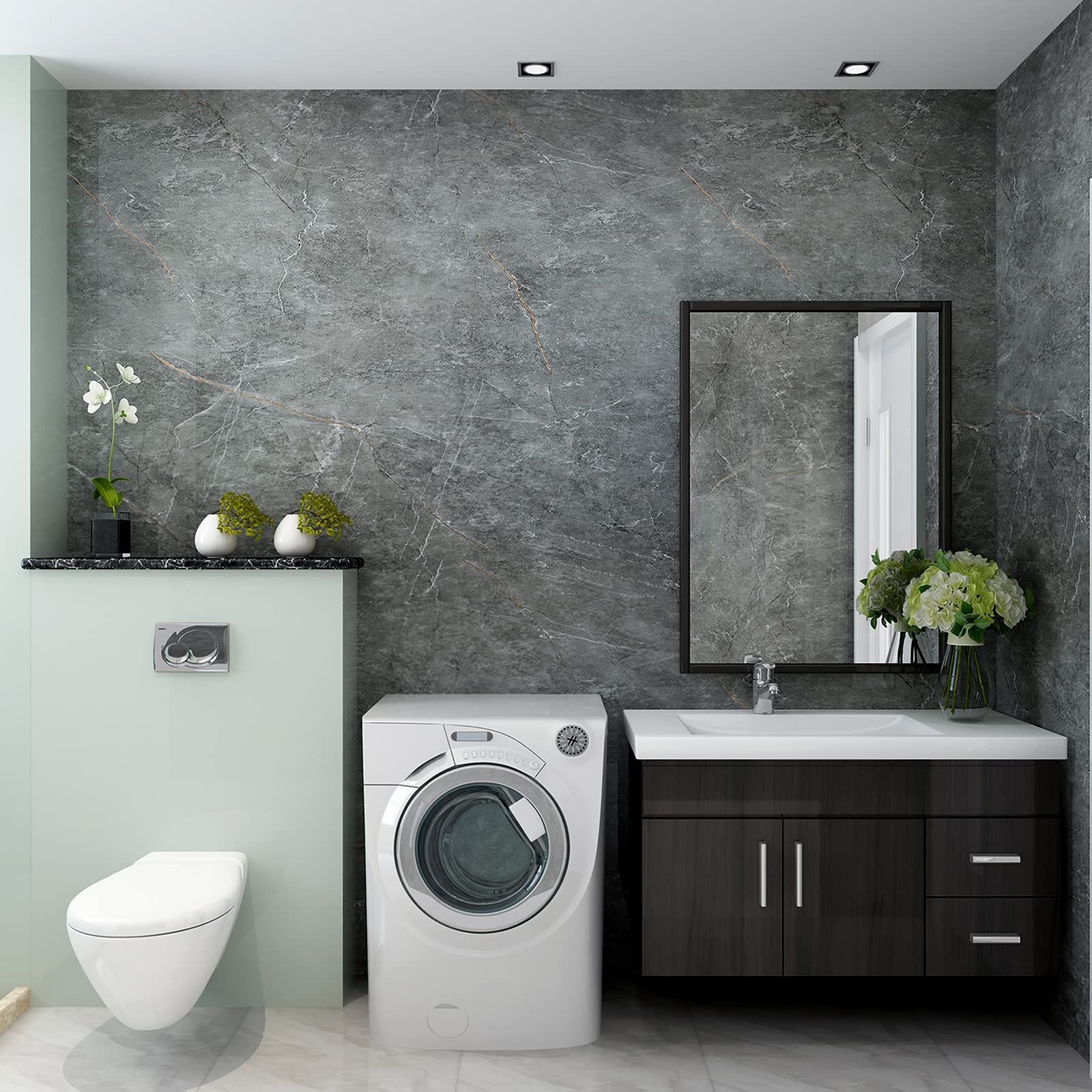 Bomeng Gray Marble Contact Paper Peel Stick Glossy Thick Marble Wallpaper For Countertop 31.5X197 Inch Waterproof Oil Proof Self