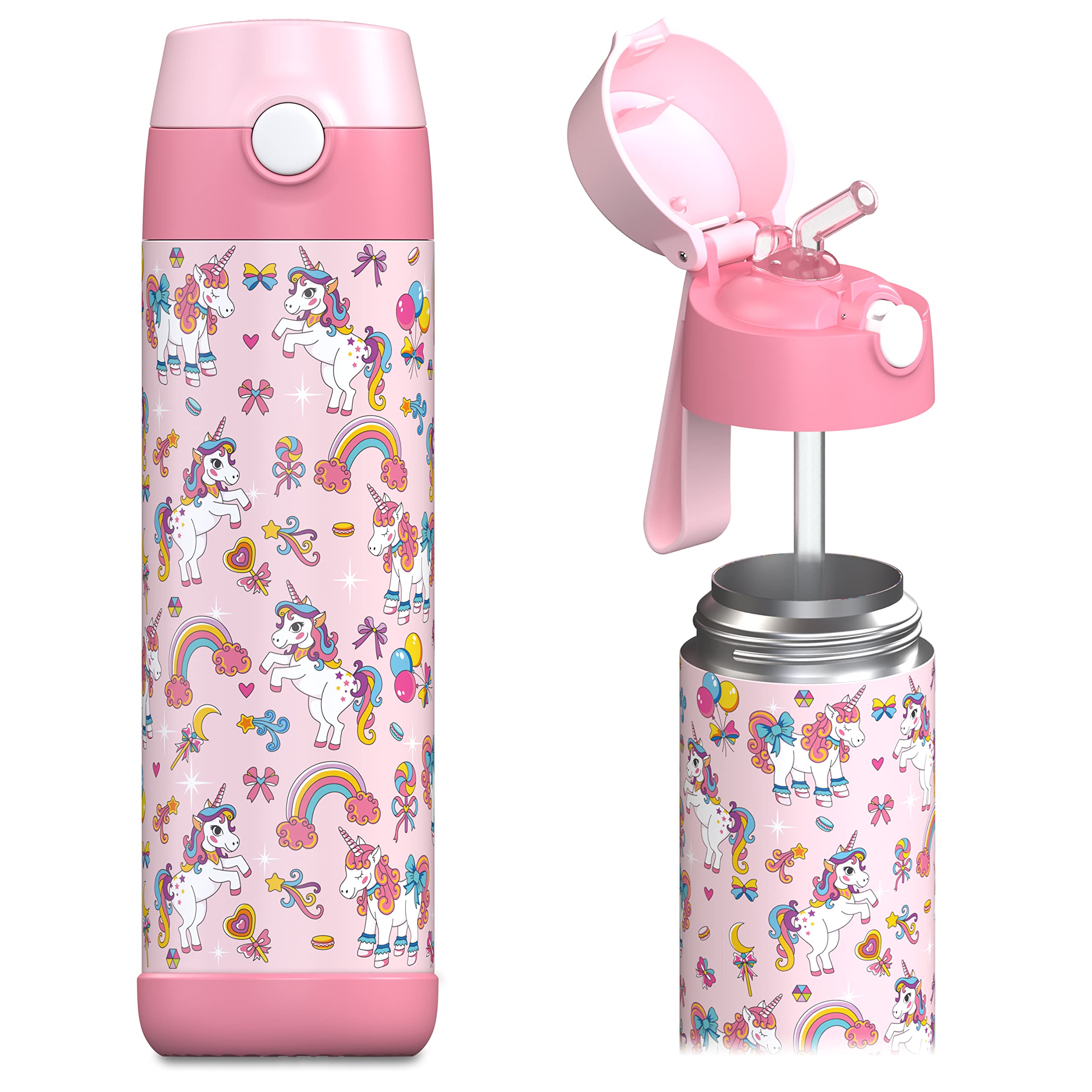 Jarlson Kids Water Bottle CHARLI [18OZ] - Stainless Steel Thermo Bottle with Straw - Insulated, Spill Proof Waterbottle for Scho