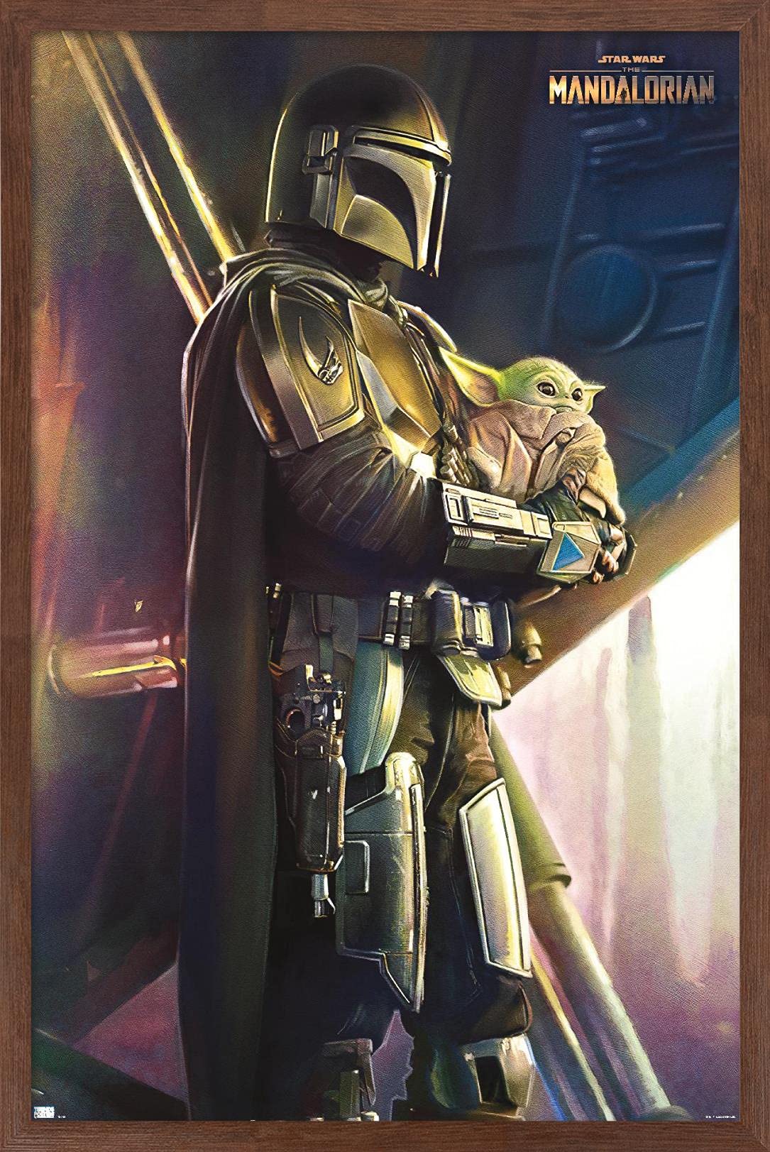 Trends International Star Wars: The Mandalorian - Held Wall Poster, 22.375'' X 34'', Mahogany Framed Version