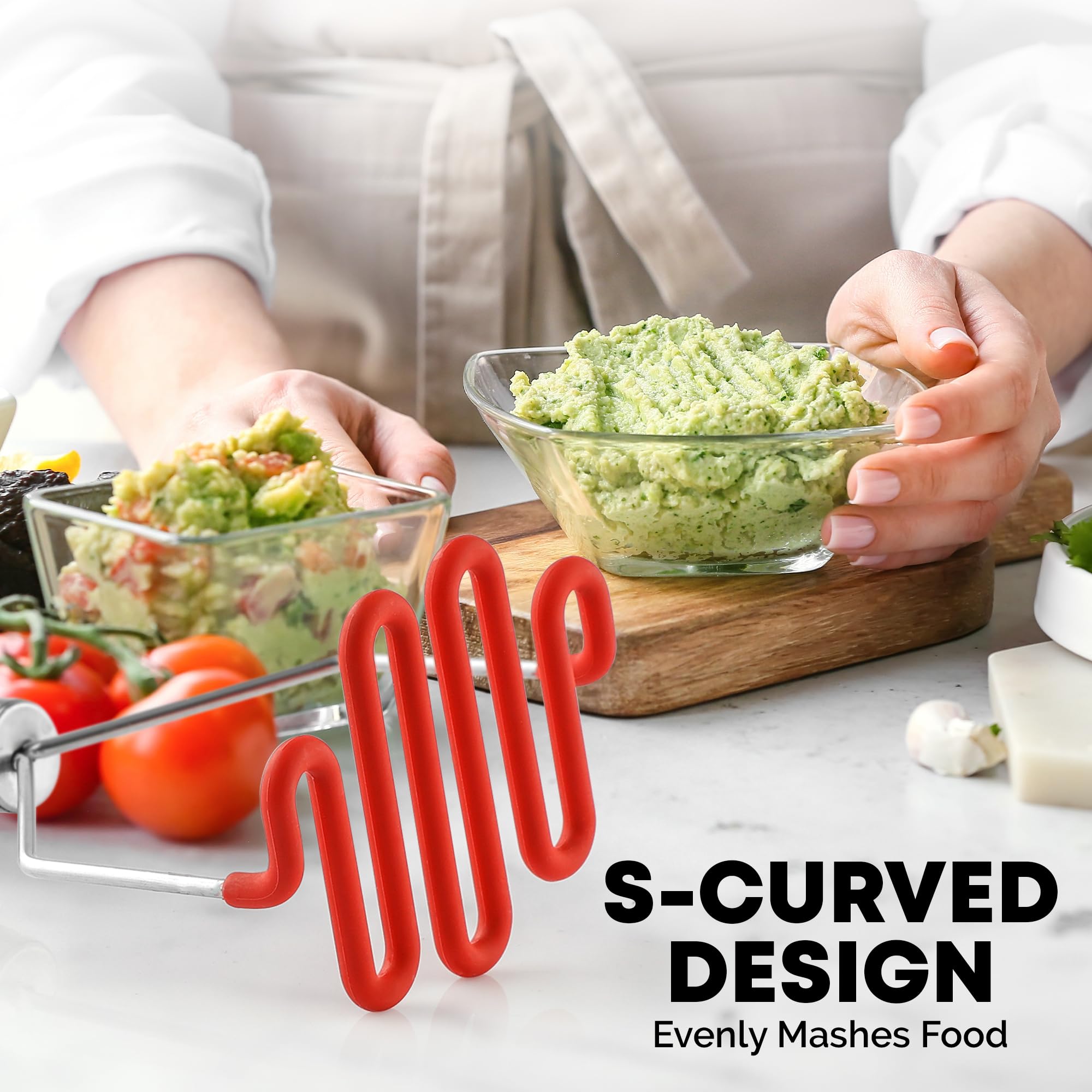 Zulay Kitchen Non-Scratch Potato Masher Kitchen Tool - Durable Stainless Steel Wrapped In Premium Silicone Mashed Potatoes Mashe